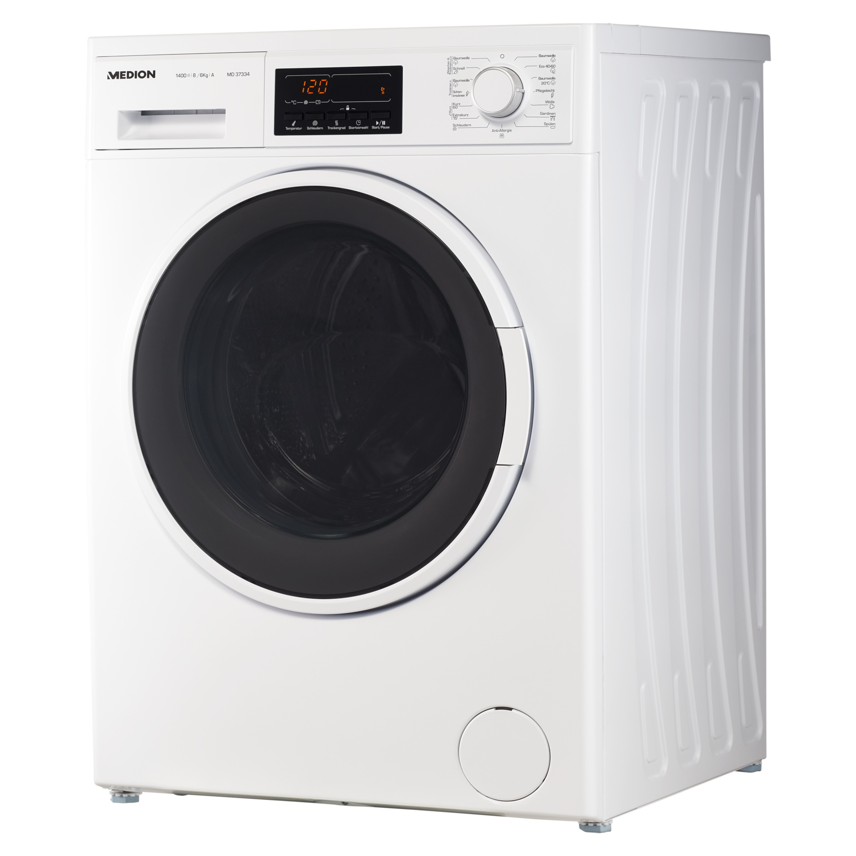 MEDION® Waschtrockner MD 37334, Füllmenge Waschen 8 kg / Trocknen 6 kg, 15 Programme, Startzeitvorwahl, LED-Anzeige