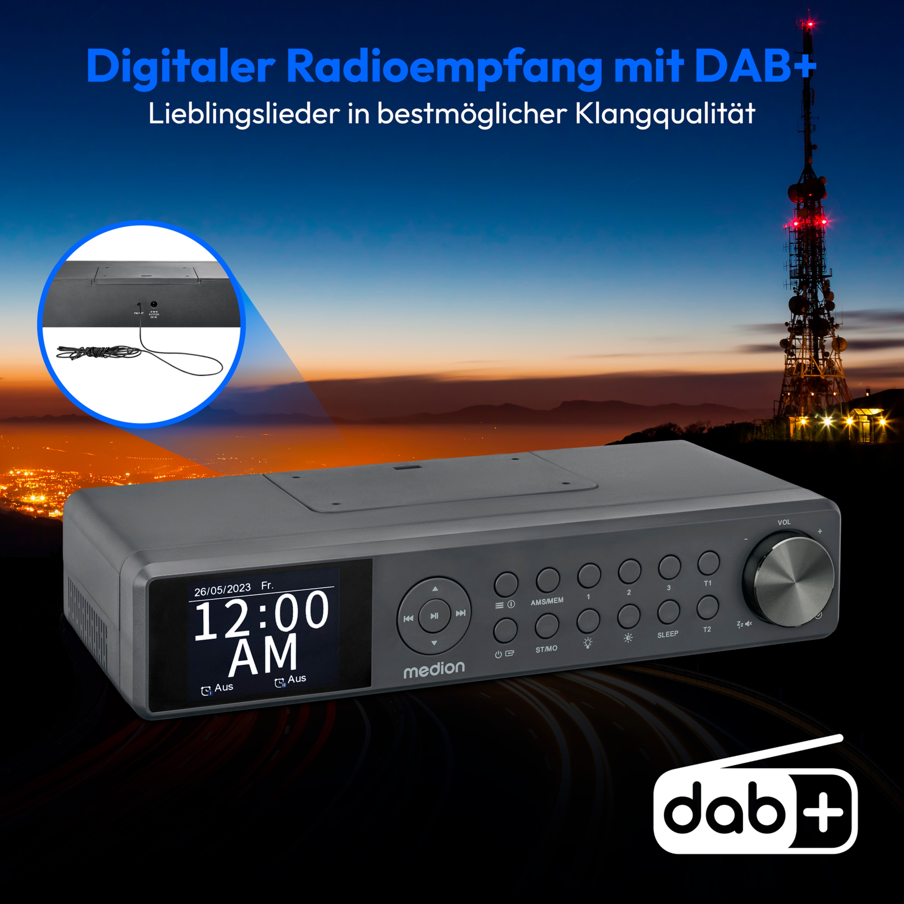 MEDION® LIFE® P66750 DAB+ Premium Küchenradio, 6,1 cm (2,4'') TFT-Farbdisplay, DAB+/PLL-UKW Radio, Bluetooth® 5.0, LED-Beleuchtung, 2 x 3 W RMS