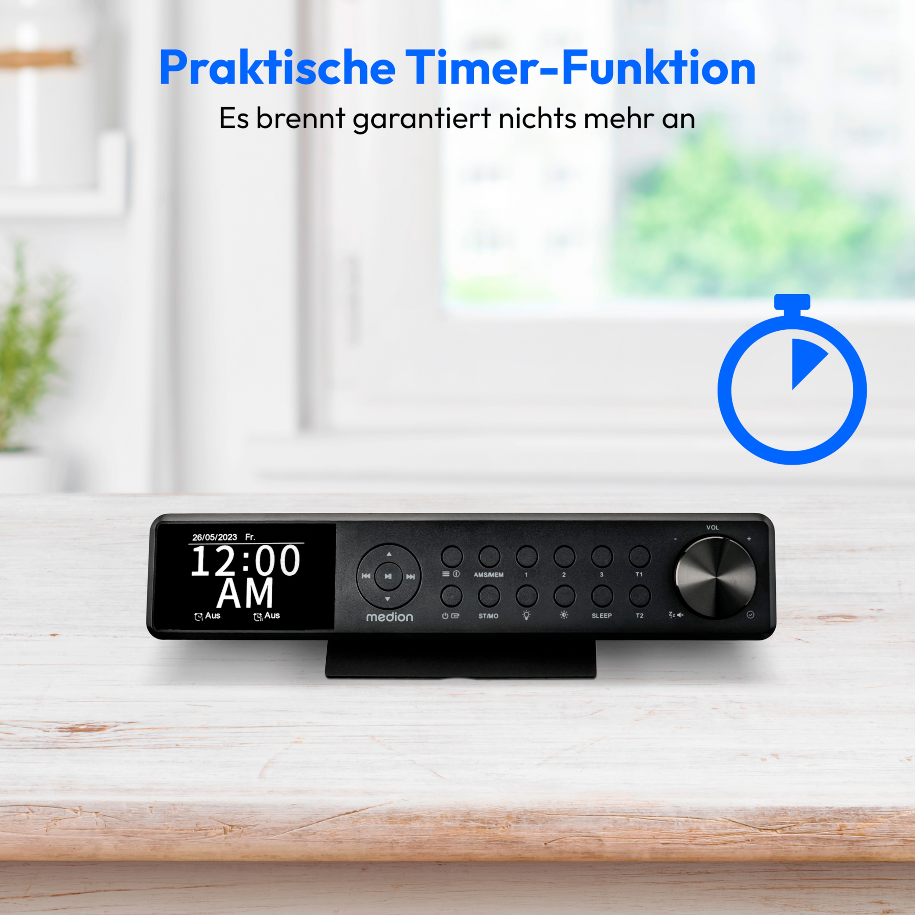 MEDION® LIFE® P66750 DAB+ Premium Küchenradio, 6,1 cm (2,4'') TFT-Farbdisplay, DAB+/PLL-UKW Radio, Bluetooth® 5.0, LED-Beleuchtung, 2 x 3 W RMS