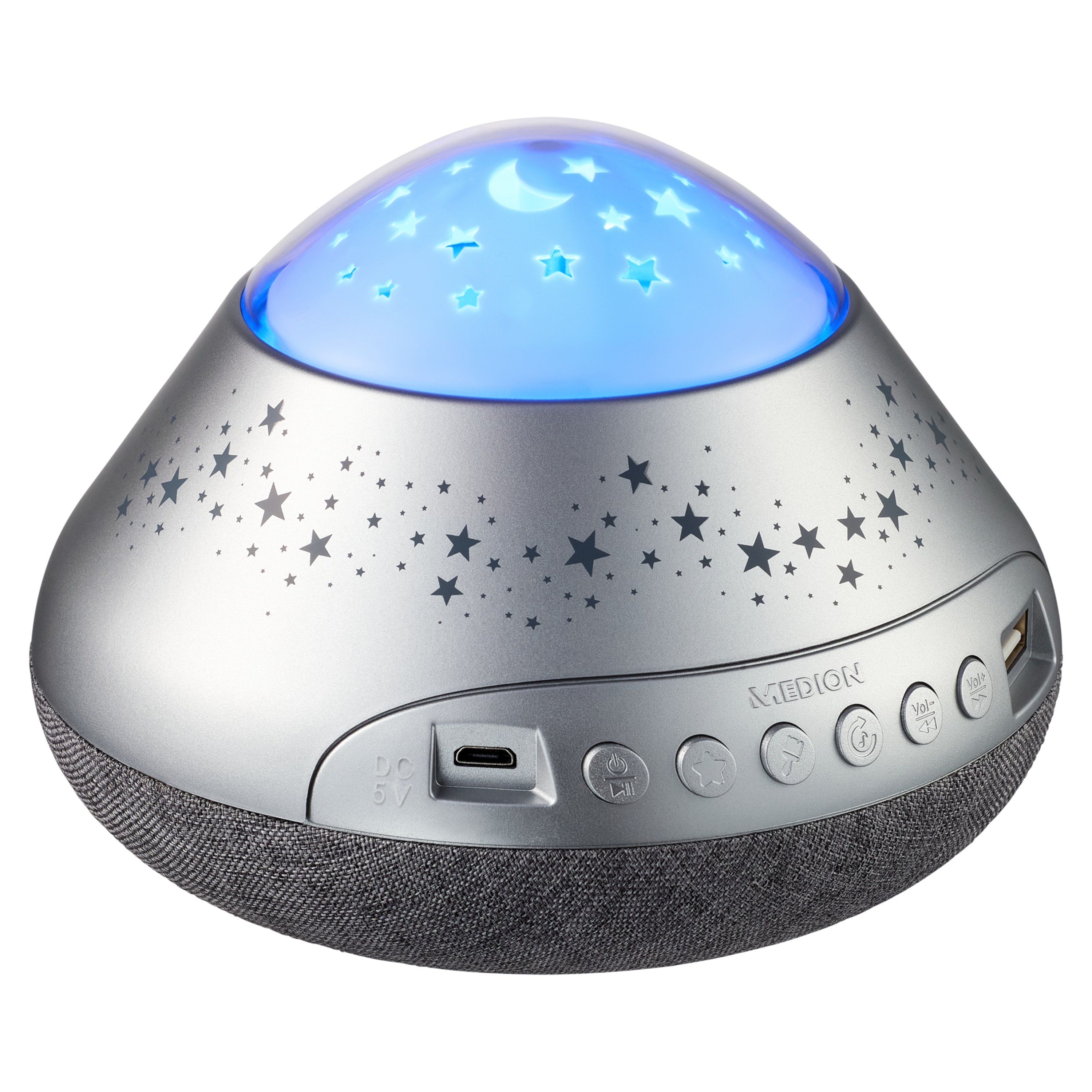 MEDION® LIFE® E61195 Sternenhimmelprojektor, projiziert Sterne in verschiedenen Farben, spielt Schlaflieder und Naturgeräusche, integrierter Akku, USB-Anschluss für Musik  (B-Ware)