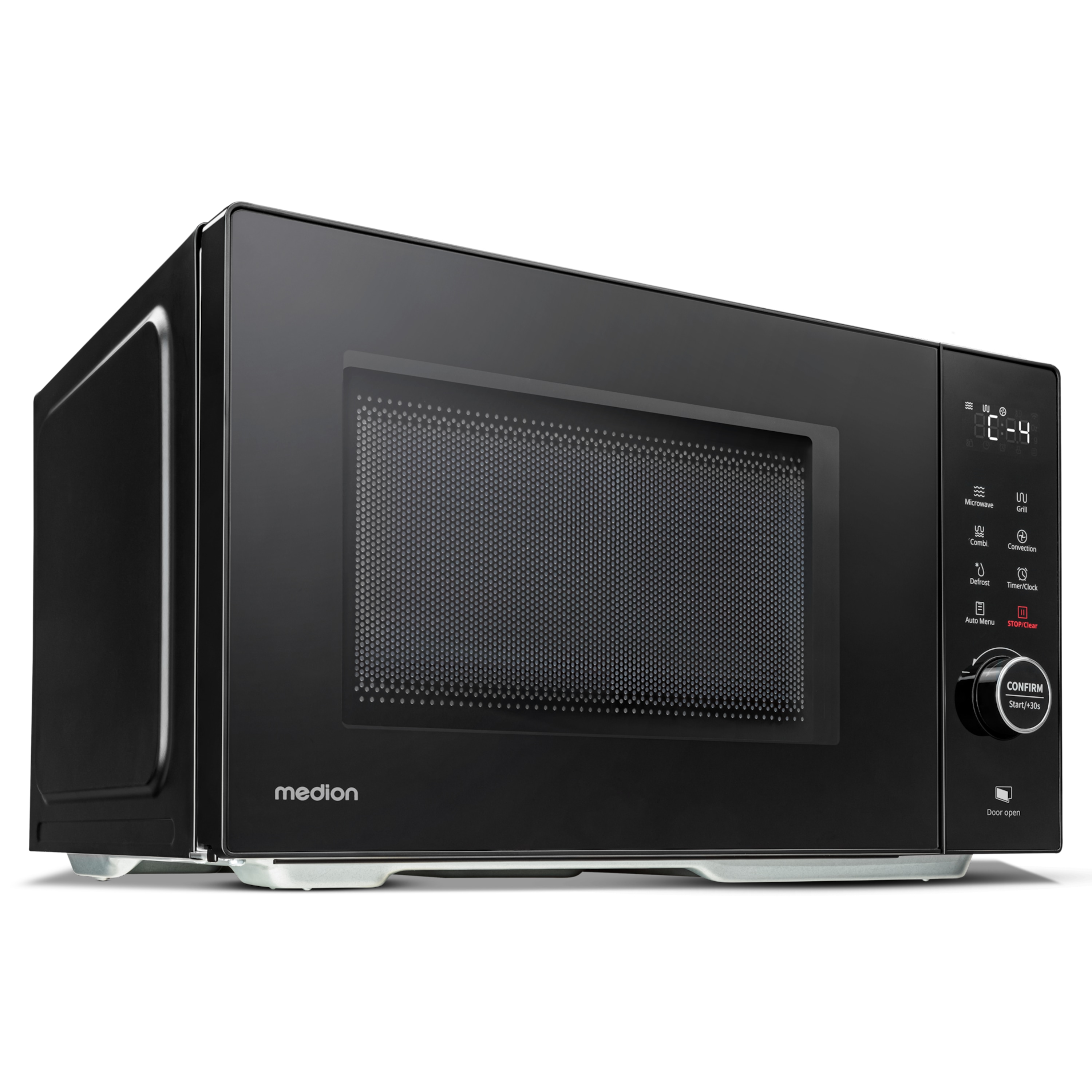 MEDION® LIFE® 3 in 1 Mikrowelle MD12031, 900 Watt Mikrowellenleistung, 1000 Watt Grillleistung, 1680 Watt Heißluftfunktion, Sensor-Touch-Türöffnung, 11 Automatikprogramme, 23 L Kapazität, 5 Leistungsstufen, digitaler 95 min. Timer, Auftaufunktion