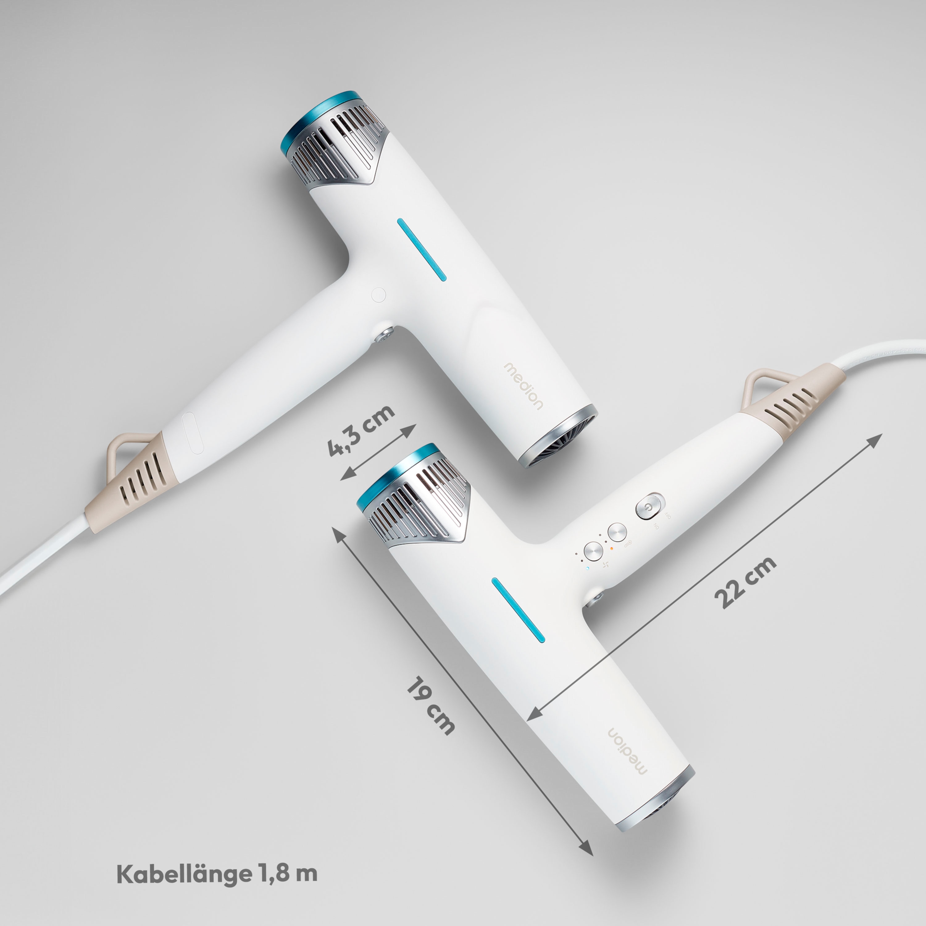 MEDION® LIFE HD2 Haartrockner mit Ionen-Technologie, 1.500 Watt, Selbstreinigungsfunktion, Vielseitige Aufsätze: Stylingdüsen und Diffusor, 3 Temperatur- und 3 Luftstromstufen