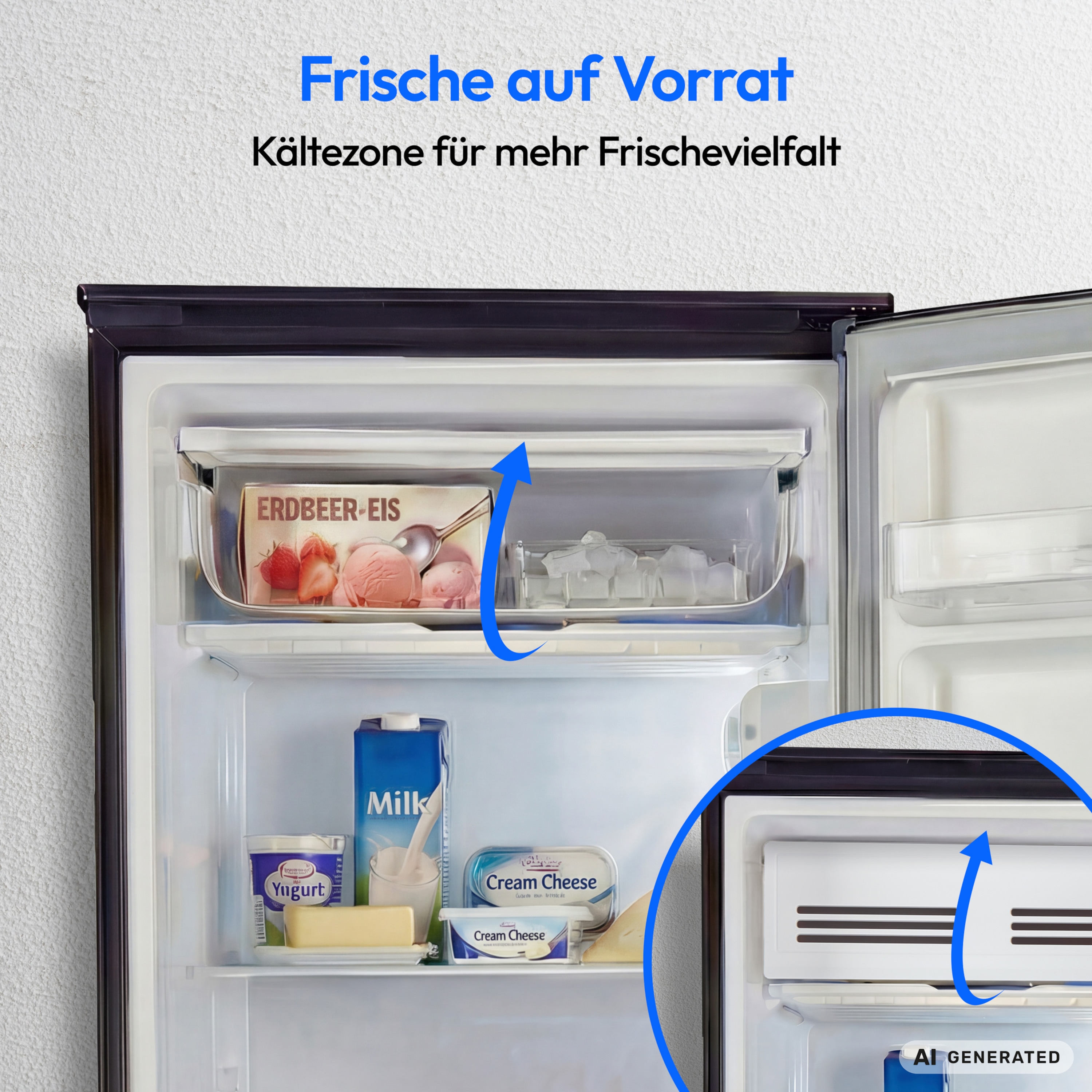 MEDION® LIFE Kühlschrank mit Eiswürfelfach MD 370033 Anthrazit, 90 L Gesamt-Nutzinhalt (Kühlteil 80 L & Eiswürfelfach 10 L), wechselbarer Türanschlag, geringer Geräuschpegel