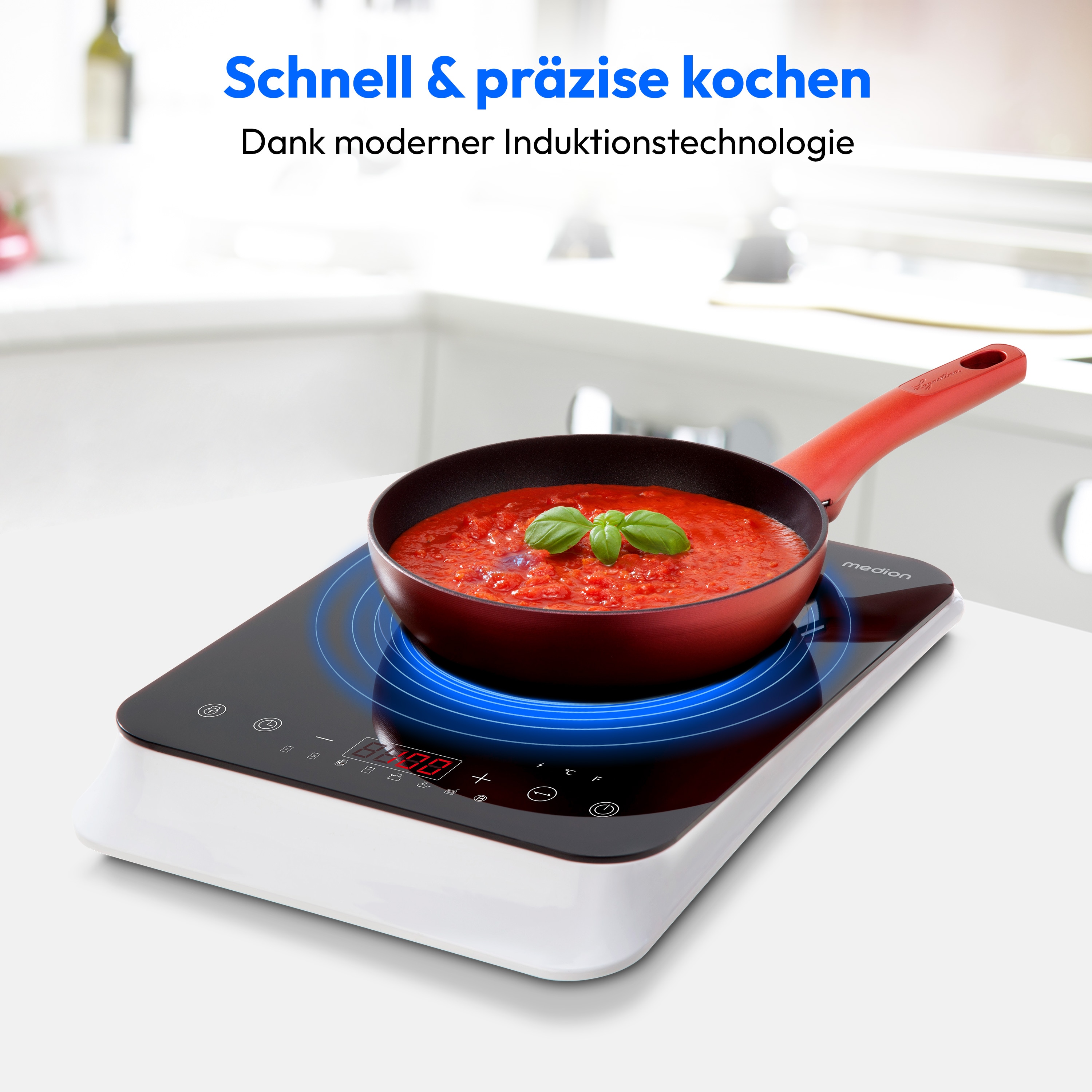 MEDION® LIFE Induktions- kochplatte   MD 18490, 2000 Watt Induktionsleistung, 8 Automatikprogramme, automatische Topferkennung