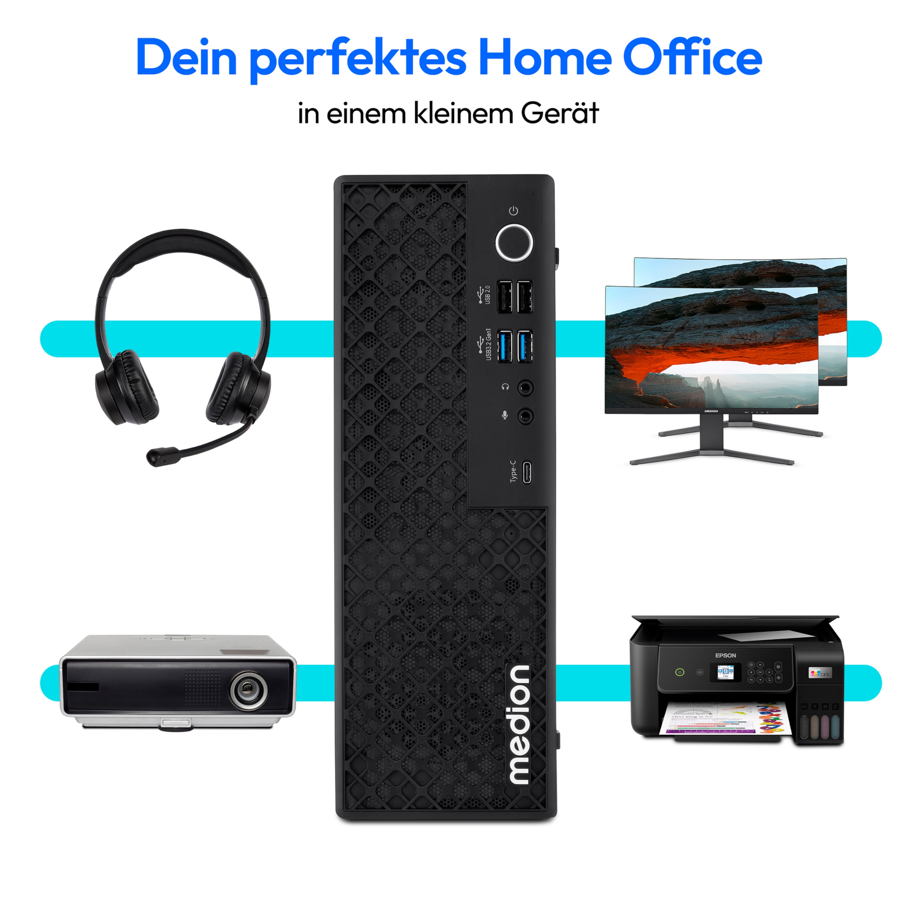 MEDION® Picoworx T80 III Mini PC, Intel® Core™ Ultra 7 256V, Windows 11 Home, 1 TB SSD, 16 GB RAM