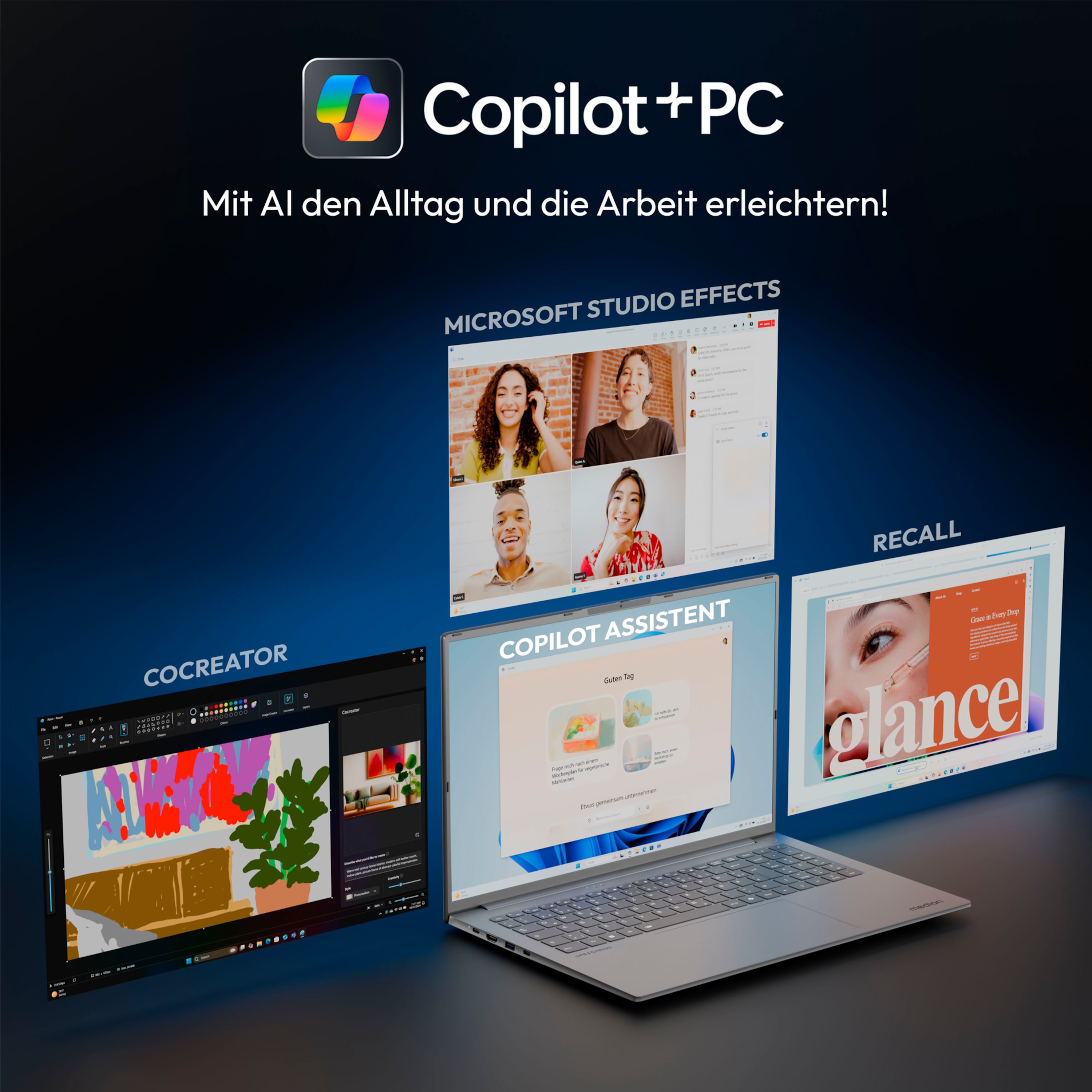 MEDION® SPRCHRGD 16 S1 OLED; Copilot+ PC, Intel® Core™ Ultra 7 258V , Windows 11 Home, 40,6 cm (16“) 2,8K OLED-Display, 1 TB SSD, 32 GB RAM