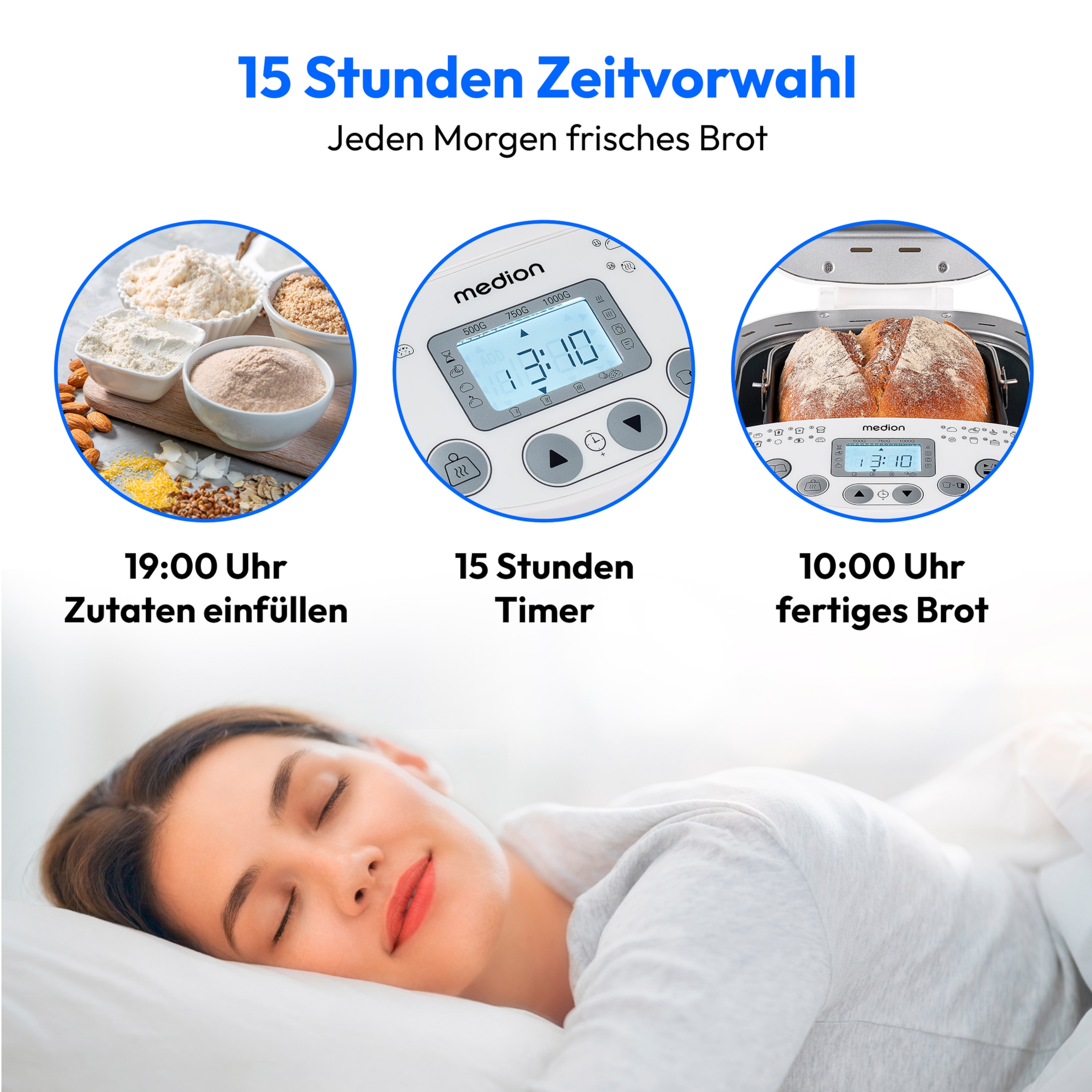 MEDION® LIFE® Brotback- automat  MD 11011, 19 Backprogramme, 3 wählbare Bräunungsgrade, 550 Watt, bis zu 1000g Fassungsvermögen