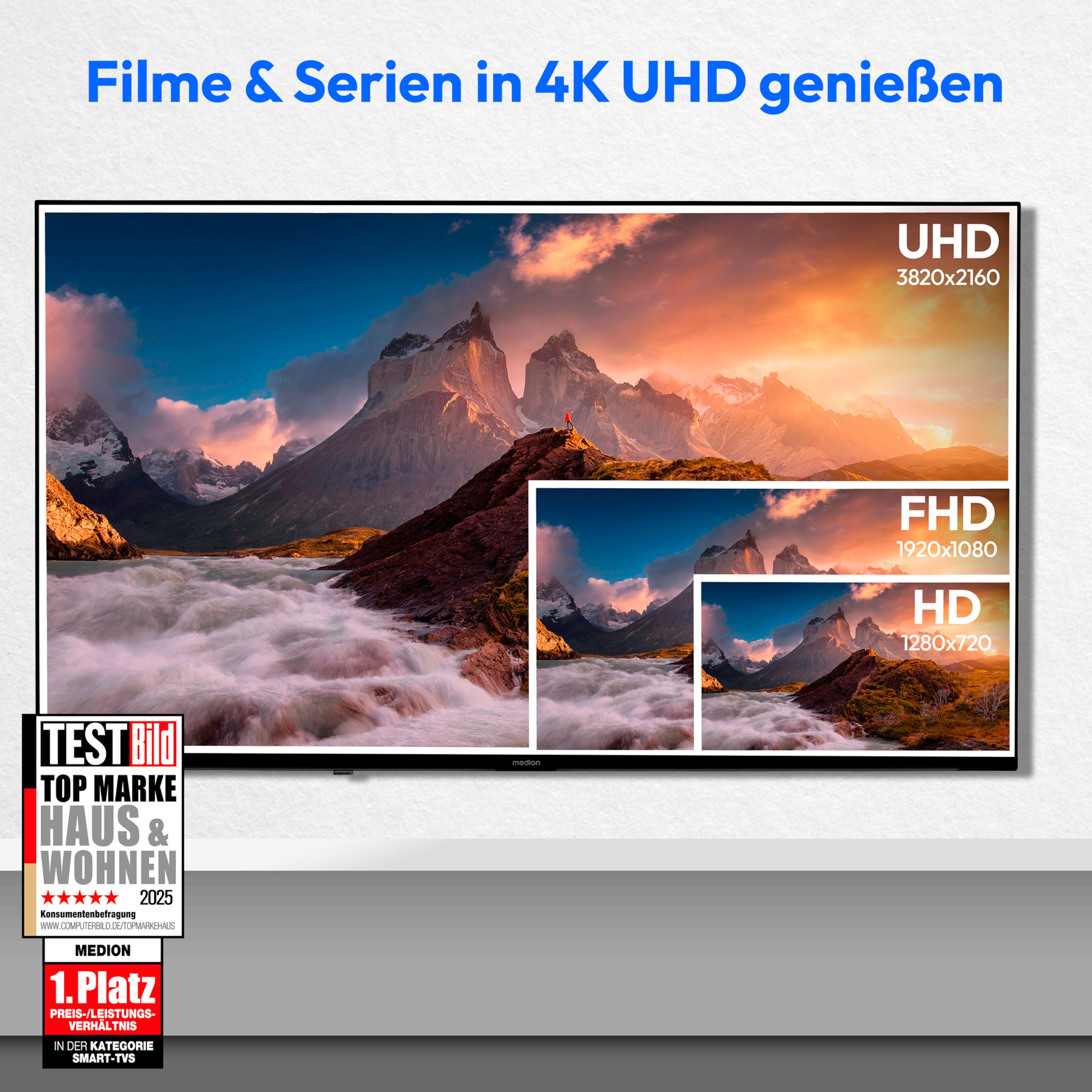 MEDION® LIFE X8552504 (MD 855600) QLED Smart-TV, 138,8 cm (55'') Ultra HD Display, HDR, Dolby Vision®, MEMC, PVR ready, VIDAA App Store, NETFLIX, Disney+, Paramount+ & Amazon Prime Video App, Bluetooth®, DTS X, Dolby Atmos®, HD Triple Tuner