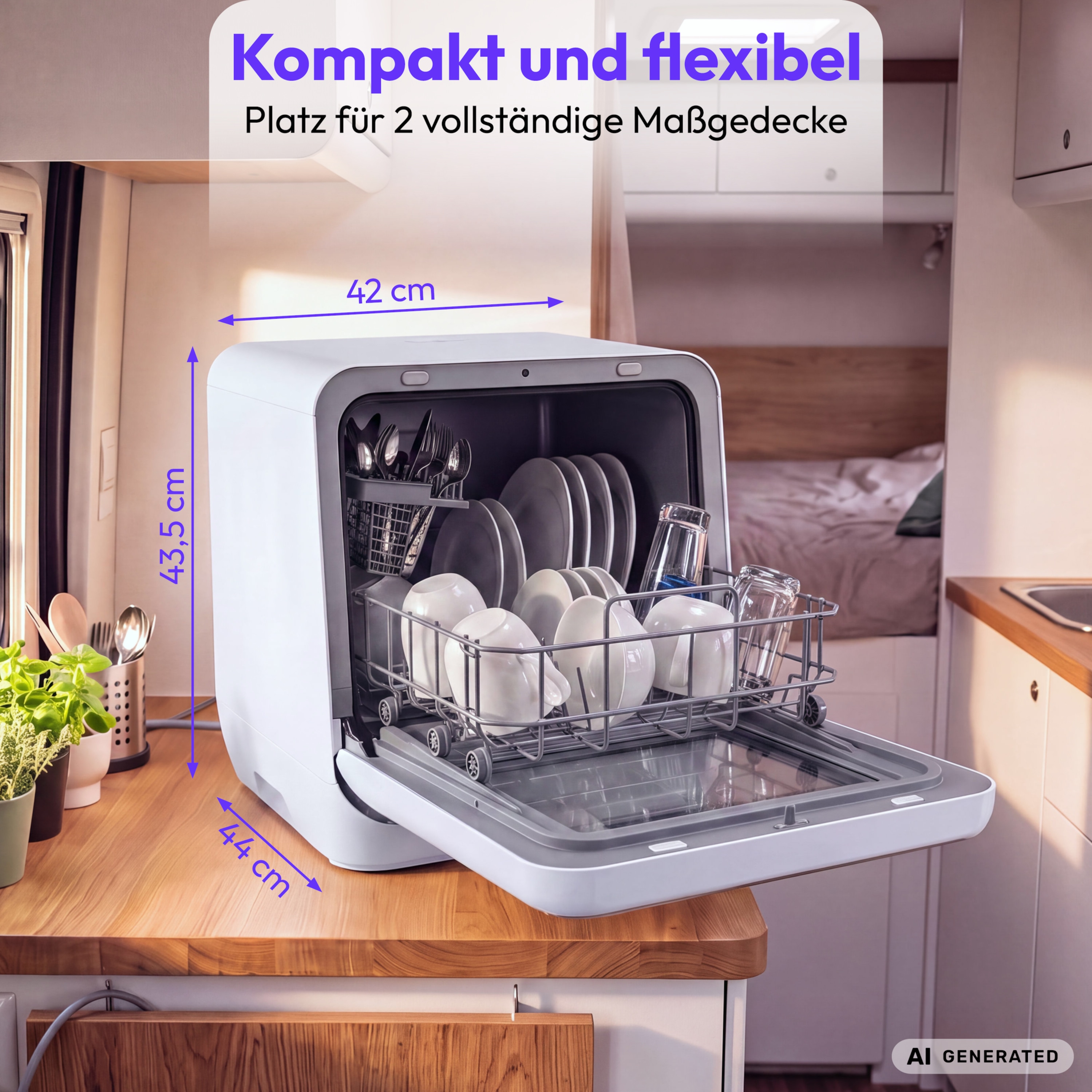 MEDION® LIFE Mini Geschirrspüler DWT20 (MD370764), silber, für 2 Maßgedecke, 6 Reinigungsprogramme, mit und ohne Wasseranschluss, Startzeitvorwahl
