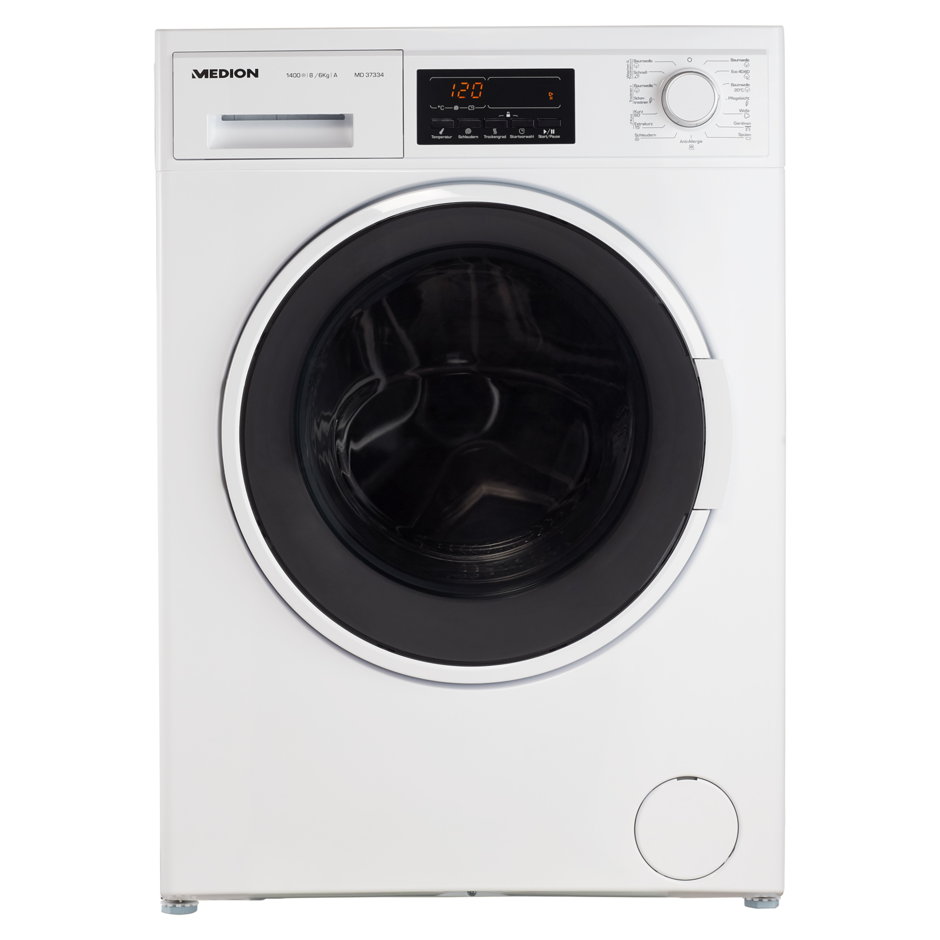 MEDION® Waschtrockner MD 37334, Füllmenge Waschen 8 kg / Trocknen 6 kg, 15 Programme, Startzeitvorwahl, LED-Anzeige