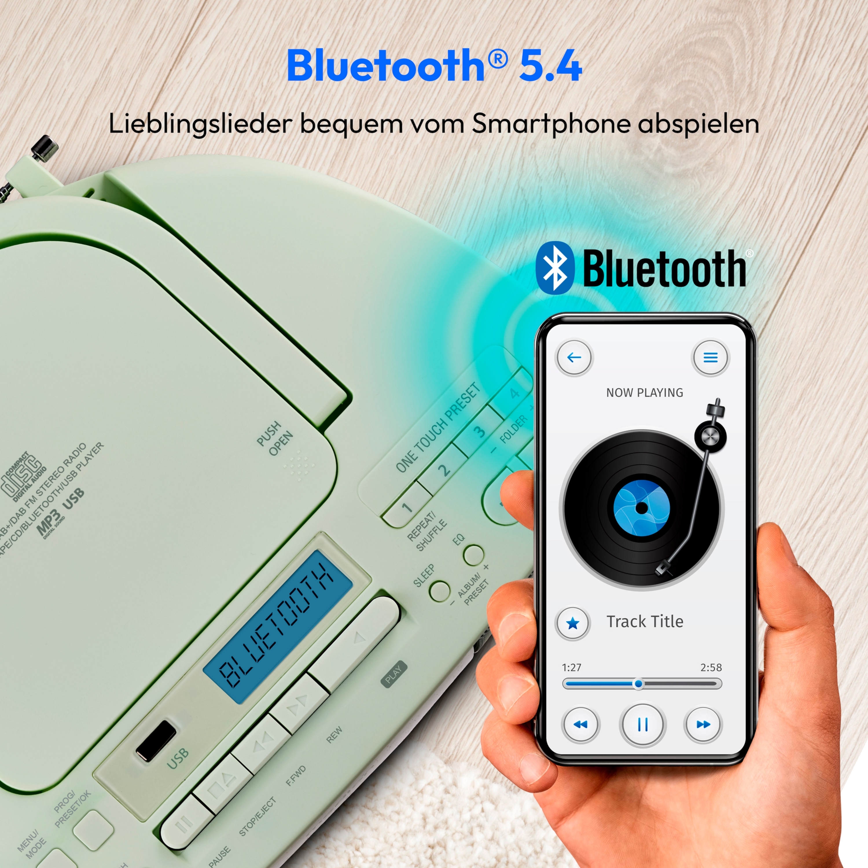 MEDION® LIFE® DRX-1 Plus Boombox, DAB+/PLL-UKW-Stereo Radio, Bluetooth® 5.4, CD-Kassetten-Radio mit MP3-Wiedergabe, USB Anschluss, CD-R/RW kompatibel, AUX-In, 2 x 3 W RMS