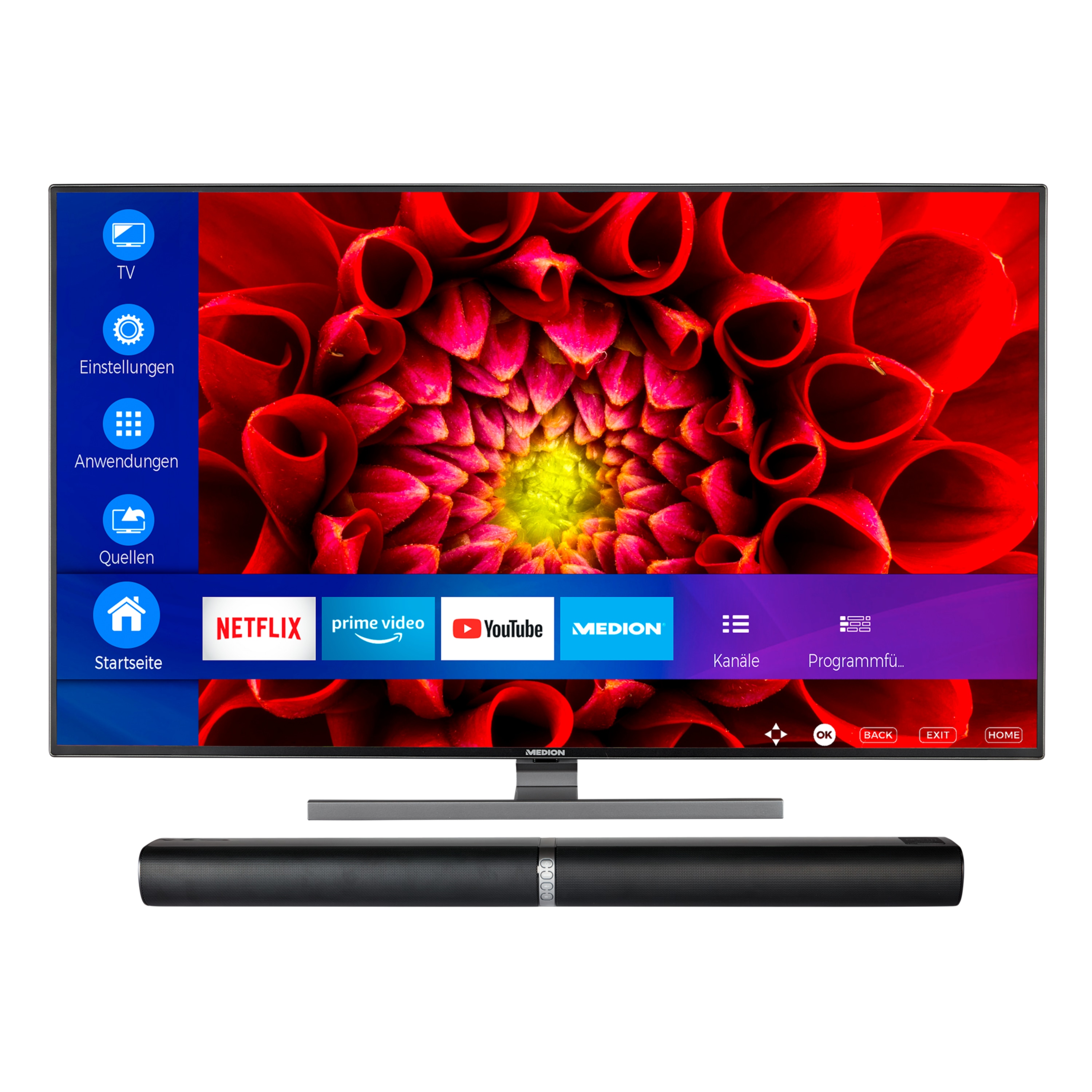 MEDION® LIFE® S14310 108 cm (43'') Ultra HD Smart-TV + P61202 TV-Soundbar mit Bluetooth® - ARTIKELSET