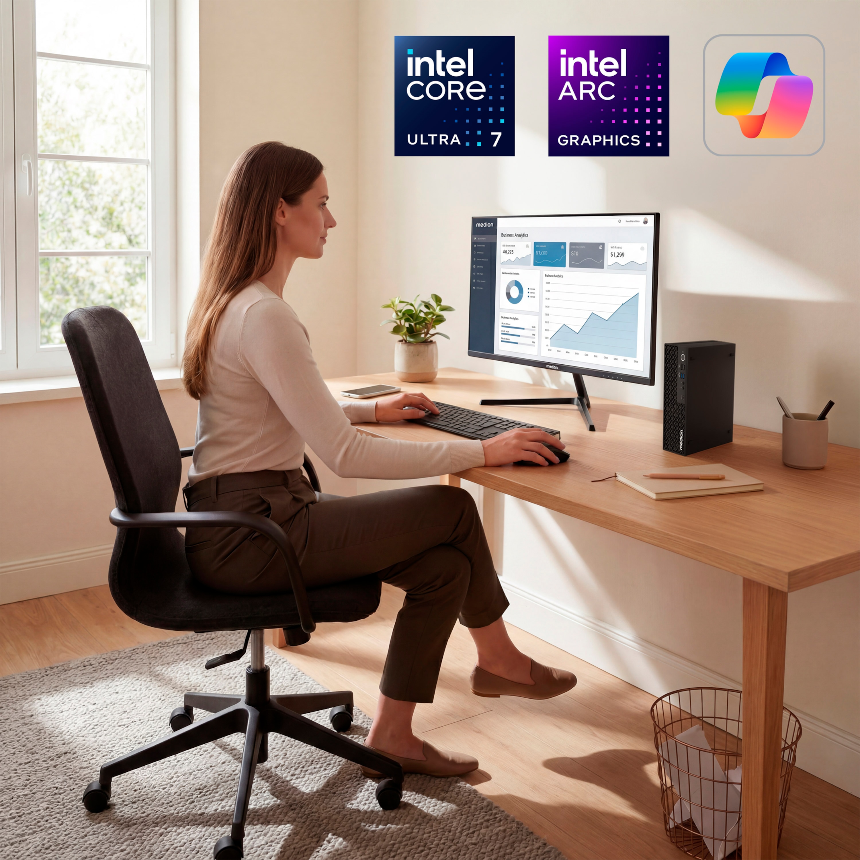 MEDION® Picoworx T80 III Mini PC; Copilot+ PC, Intel® Core™ Ultra 7 258V, Windows 11 Pro, 1 TB SSD, 32 GB RAM
