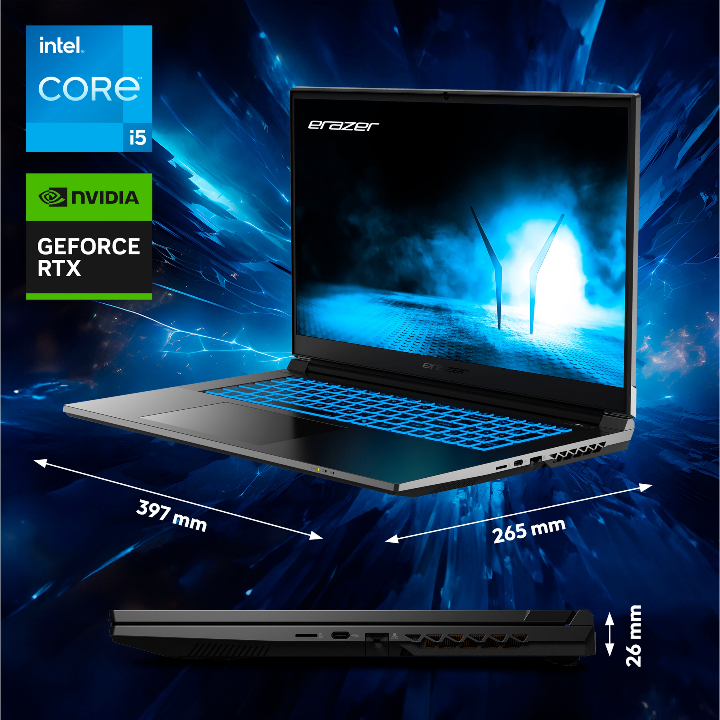 MEDION® ERAZER Scout E30i Casual Gaming Laptop, Intel® Core™ i5-12450H, Windows 11 Home, 43,9 cm (17,3'') FHD Display mit 144 Hz, RTX™ 4050, 512 GB SSD, 16 GB RAM