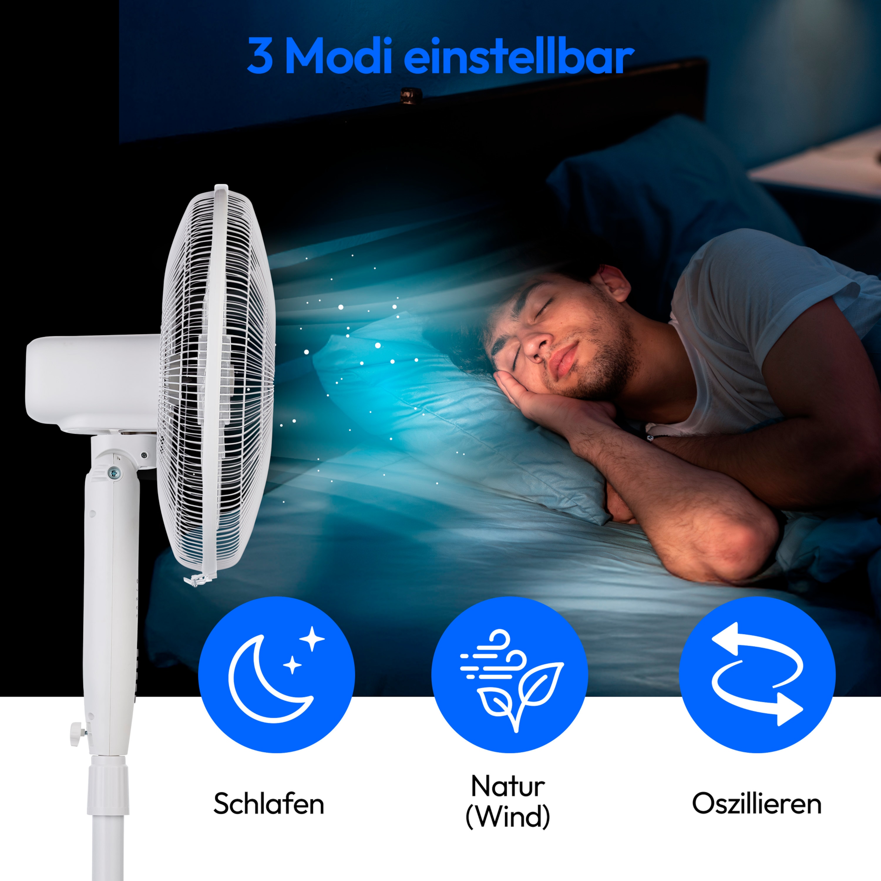 MEDION® LIFE P21 SF Standventilator mit Fernbedienung (MD 12069), 3 Geschwindigkeitsstufen, 3 Modi, verstellbare Höhe, 85° horizontale Oszillation, Timerfunktion