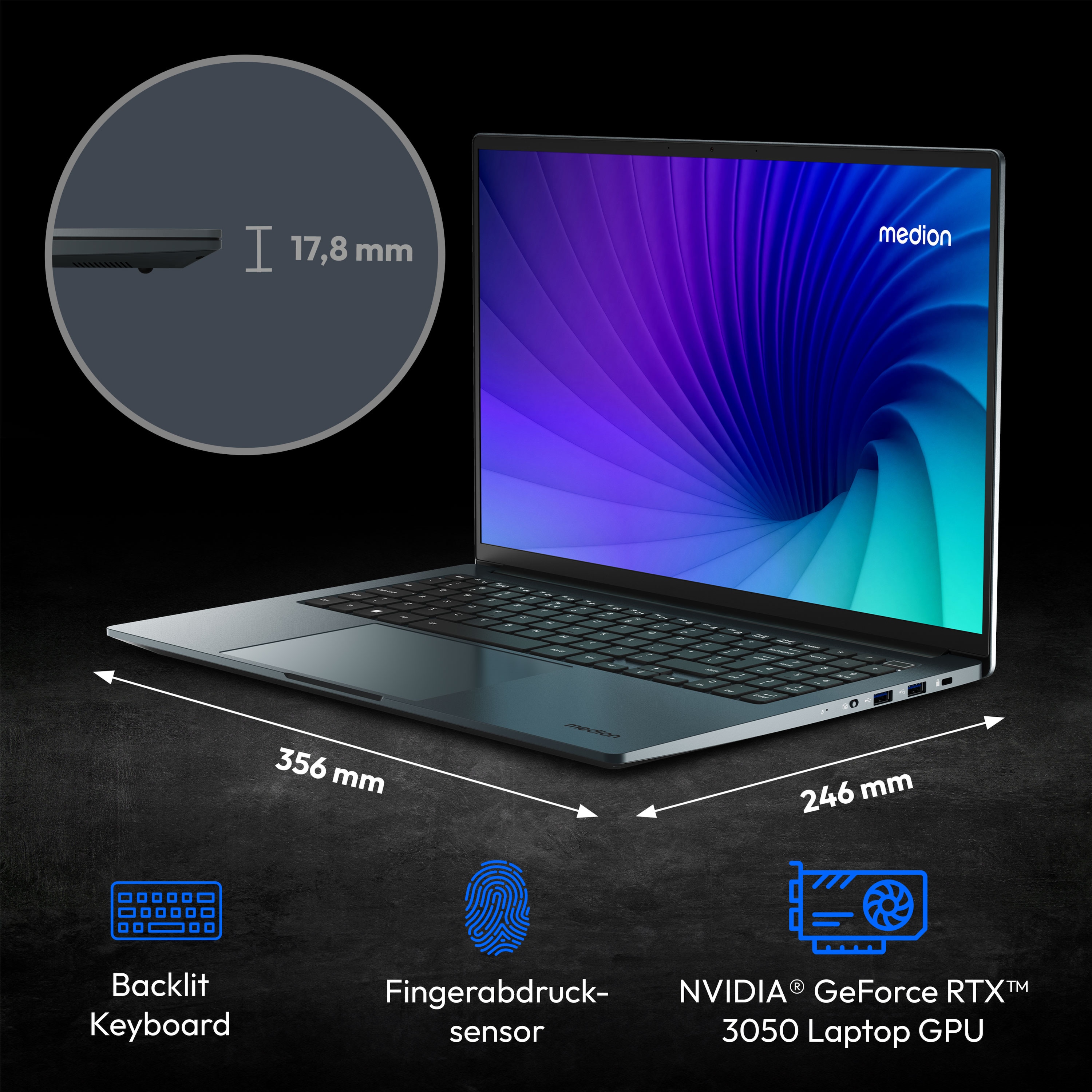 MEDION MEDION P10 Laptop, Intel® Core™ i7-13620H, Windows&nbsp;11&nbsp;Home, 40,6 cm (16,0'') QHD+ Display, NVIDIA® GeForce RTX™ 3050, 1 TB SSD, 16 GB RAM
