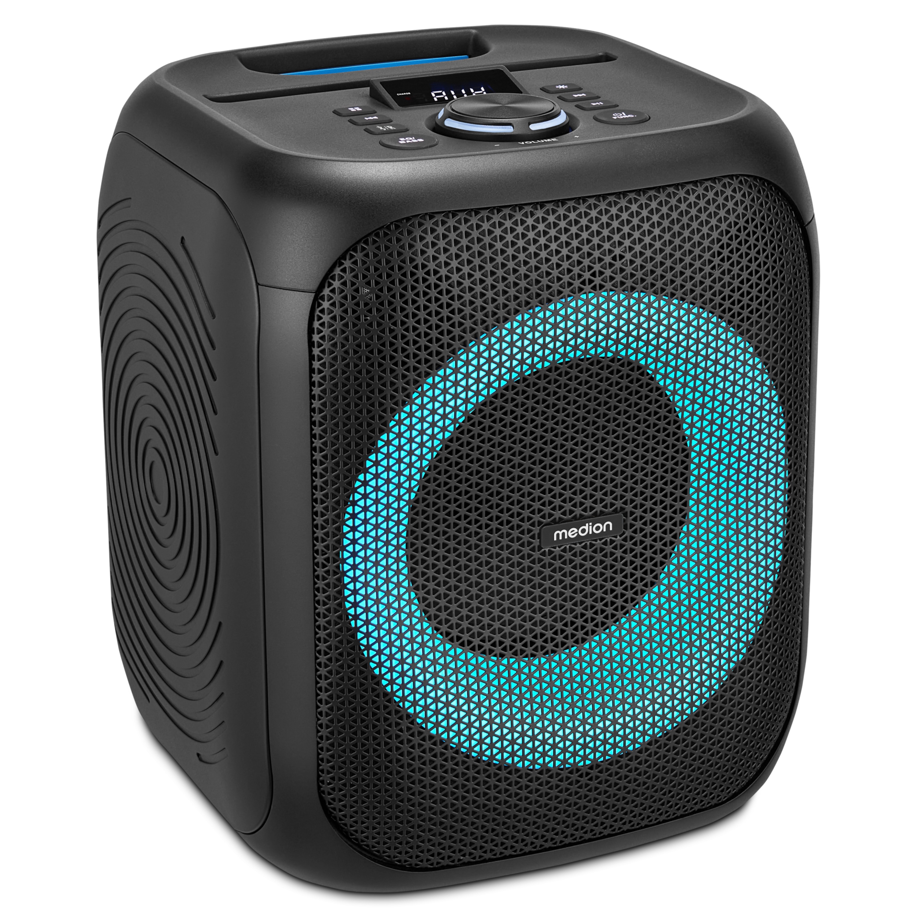 MEDION® LIFE® S61991 Partylautsprecher, tragbares Bluetooth®-Soundsystem. Bluetooth® 5.3 für kabellose Musikübertragung, verschiedene Lichteffekte, integrierter Akku, TWS-Funktion, 50 W RMS