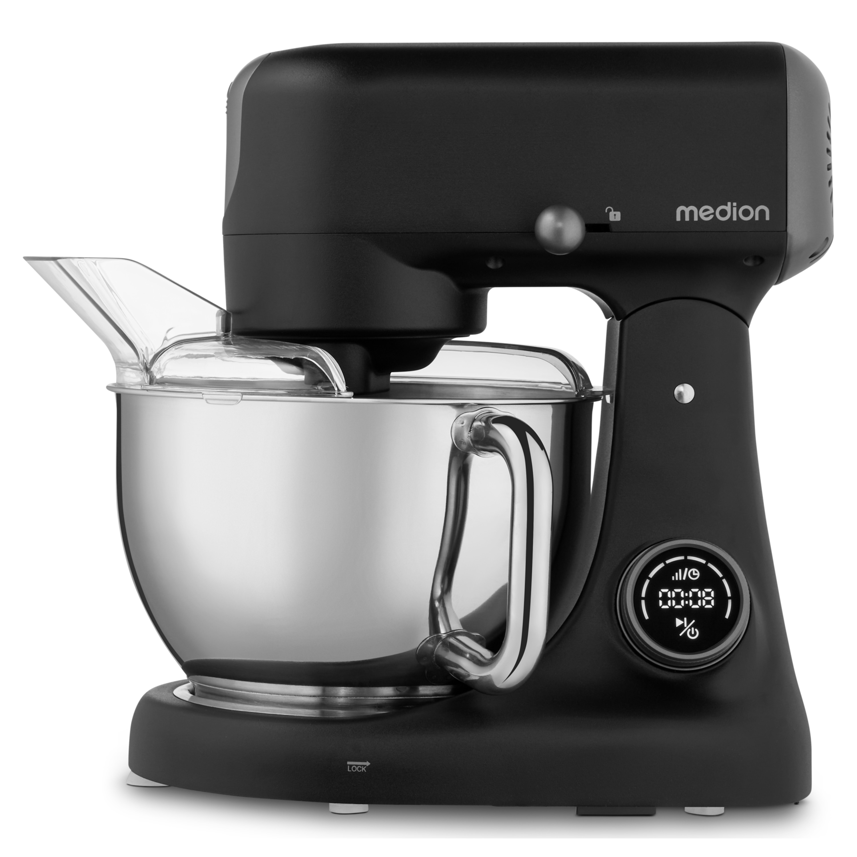 MEDION® LIFE Digitale Küchenmaschine MD12600, 800 W Gleichstrommotor, Energiesparend, Ultraleise, Digitales Sensor-Touch-Display, 4,6 L Edelstahlschüssel, Inkl. Fleischwolf