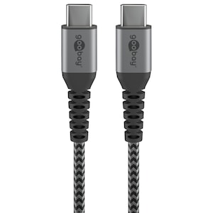 WENTRONIC USB-C auf USB-C Textilkabel mit Metallsteckern, robustes & flexibles Kabel, ca. 10 x schneller als USB 2.0