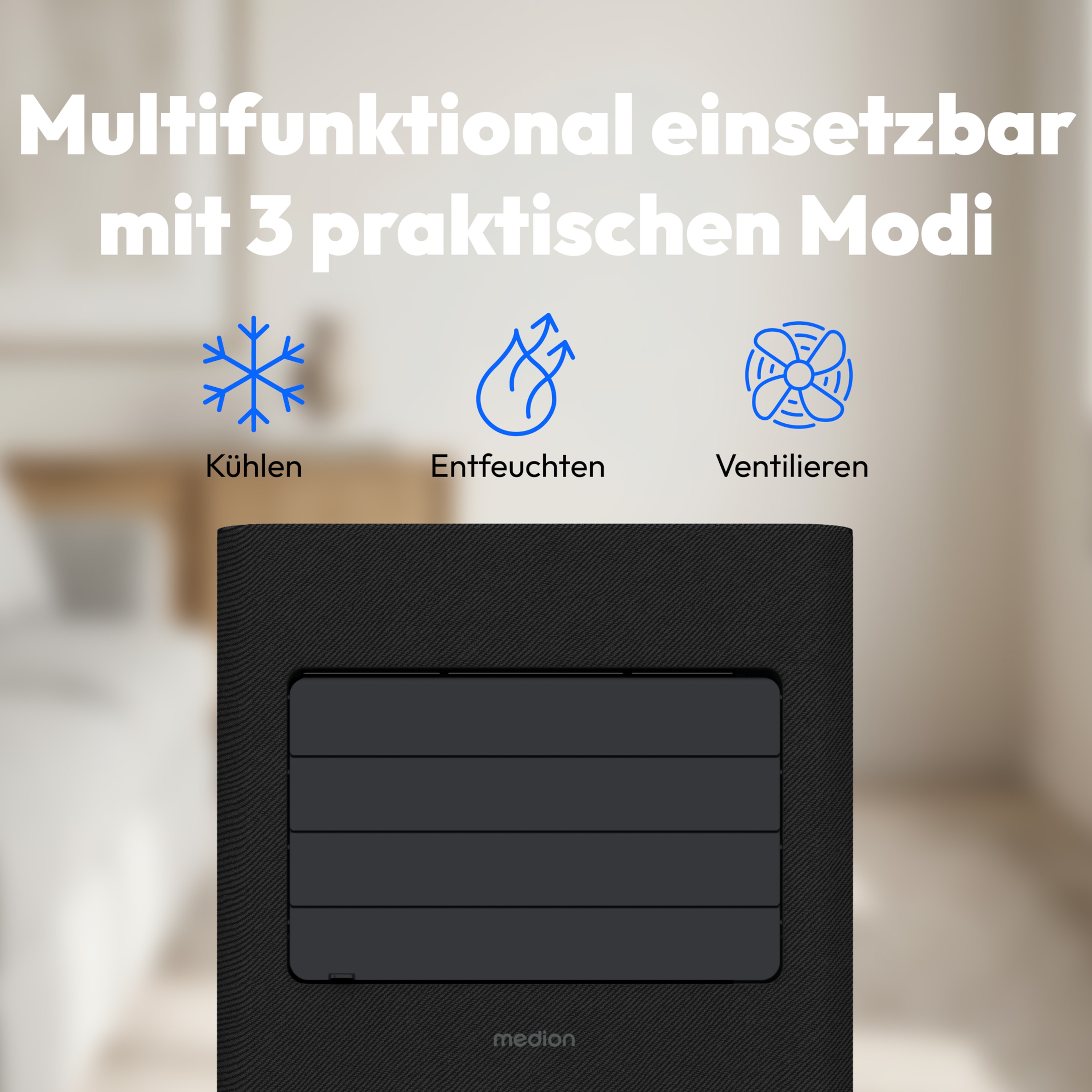MEDION® LIFE E902 Klimaanlage (MD 100137), Kühlen, Entfeuchten und Ventilieren, Kühlleistung 9.000 BTU, Auto-Swing-Funktion, Kühlmittel R290, max. 32m², mit Fernbedienung, Inkl. Fenster-Kit