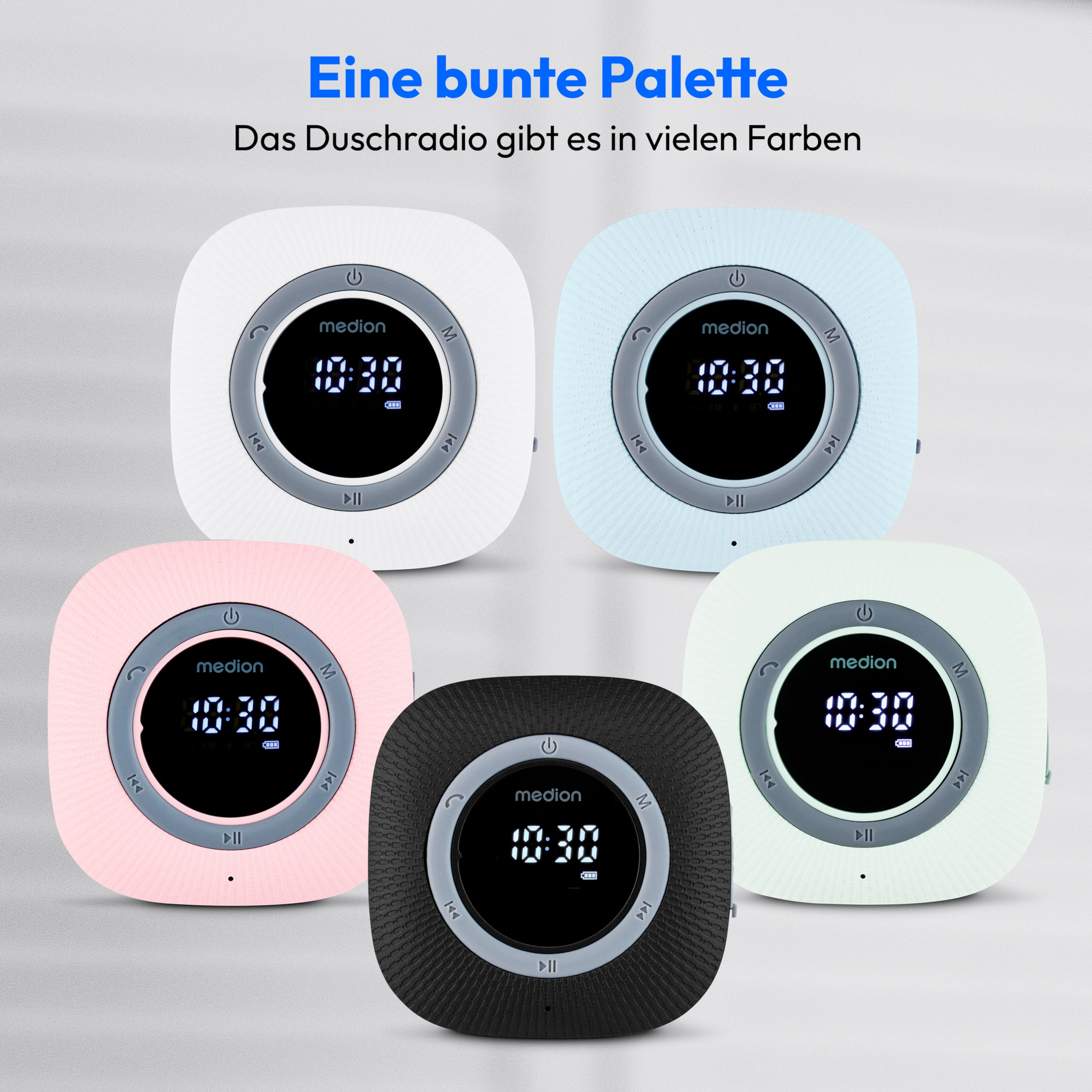 MEDION® LIFE S66884 Duschradio, LED-Display, UKW-Radio, IPX6 Schutz, Bluetooth® 5.0, 30 W Ausgangsleistung (3 W RMS)