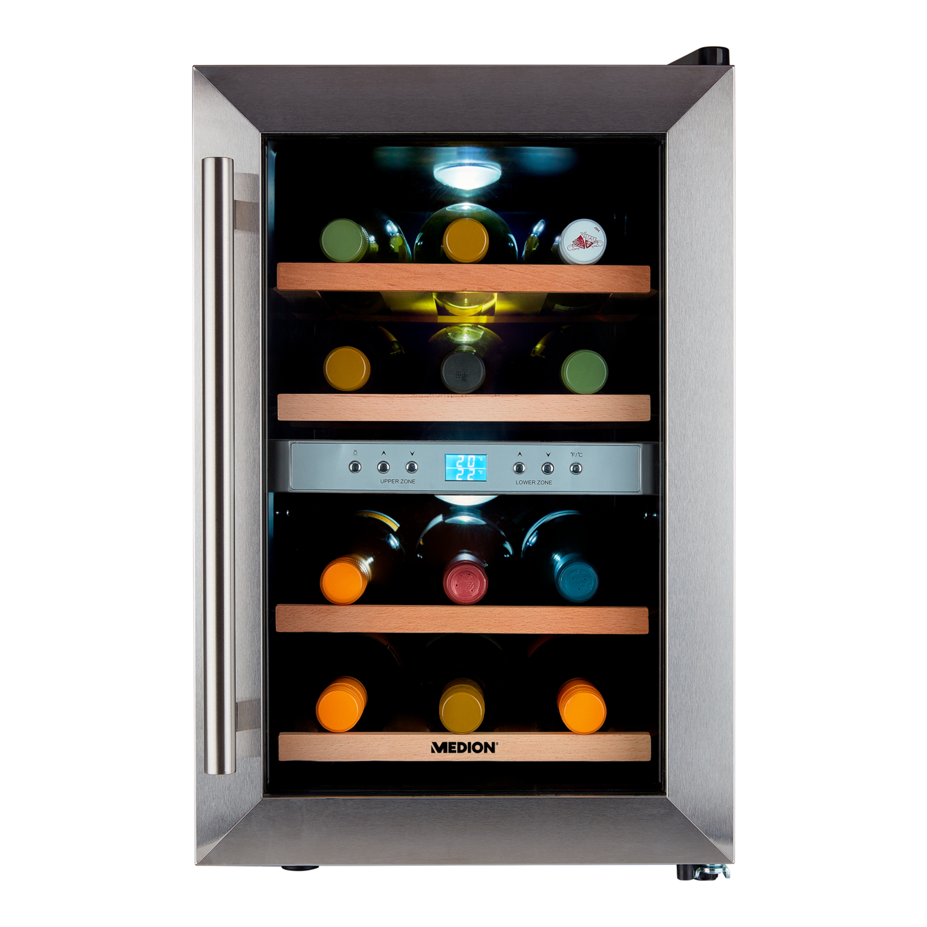 MEDION® Weintemperierschrank MD 37450, 2 Temperaturzonen (7°C-18°C), Nutzinhalt ca. 34 L (ca. 12 Flaschen), LED-Innenbeleuchtung
