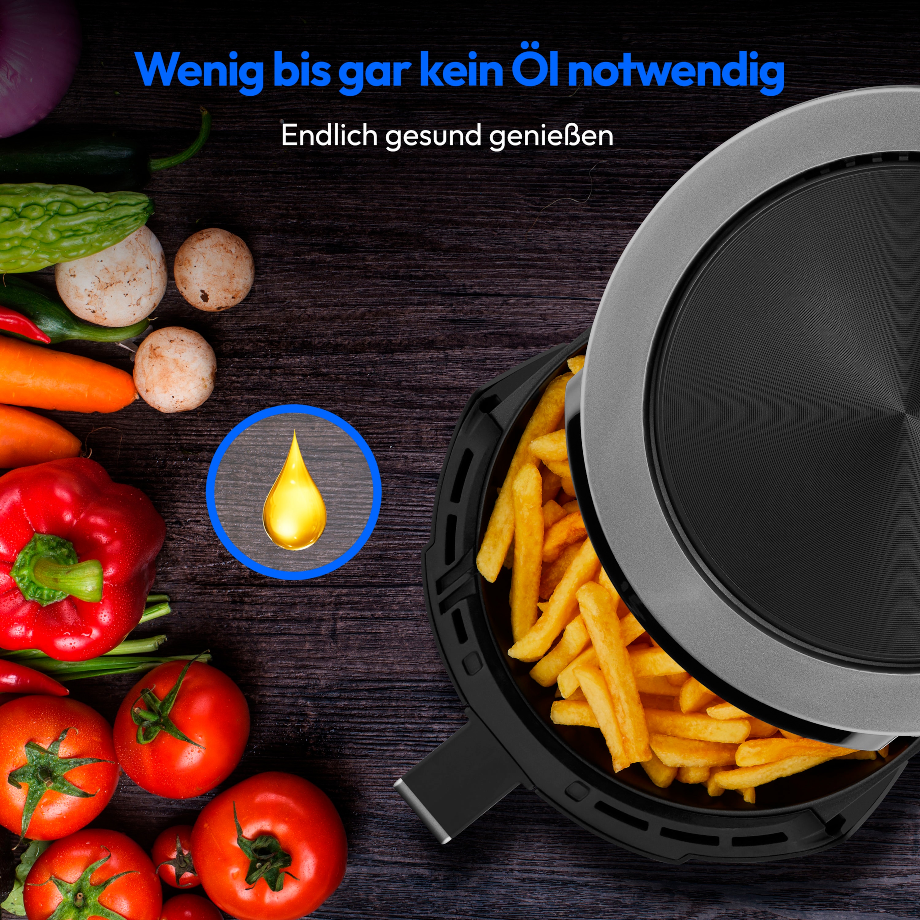 MEDION® LIFE HeißluftFritteuse P40 L (MD13030), 100 Rezepte in der Life+ App¹, Touch-Sensor- Bedienfeld, 4,7 Liter Fassungsvermögen, 8 Automatikprogramme,1.500 Watt, 60 min. Timer, 100