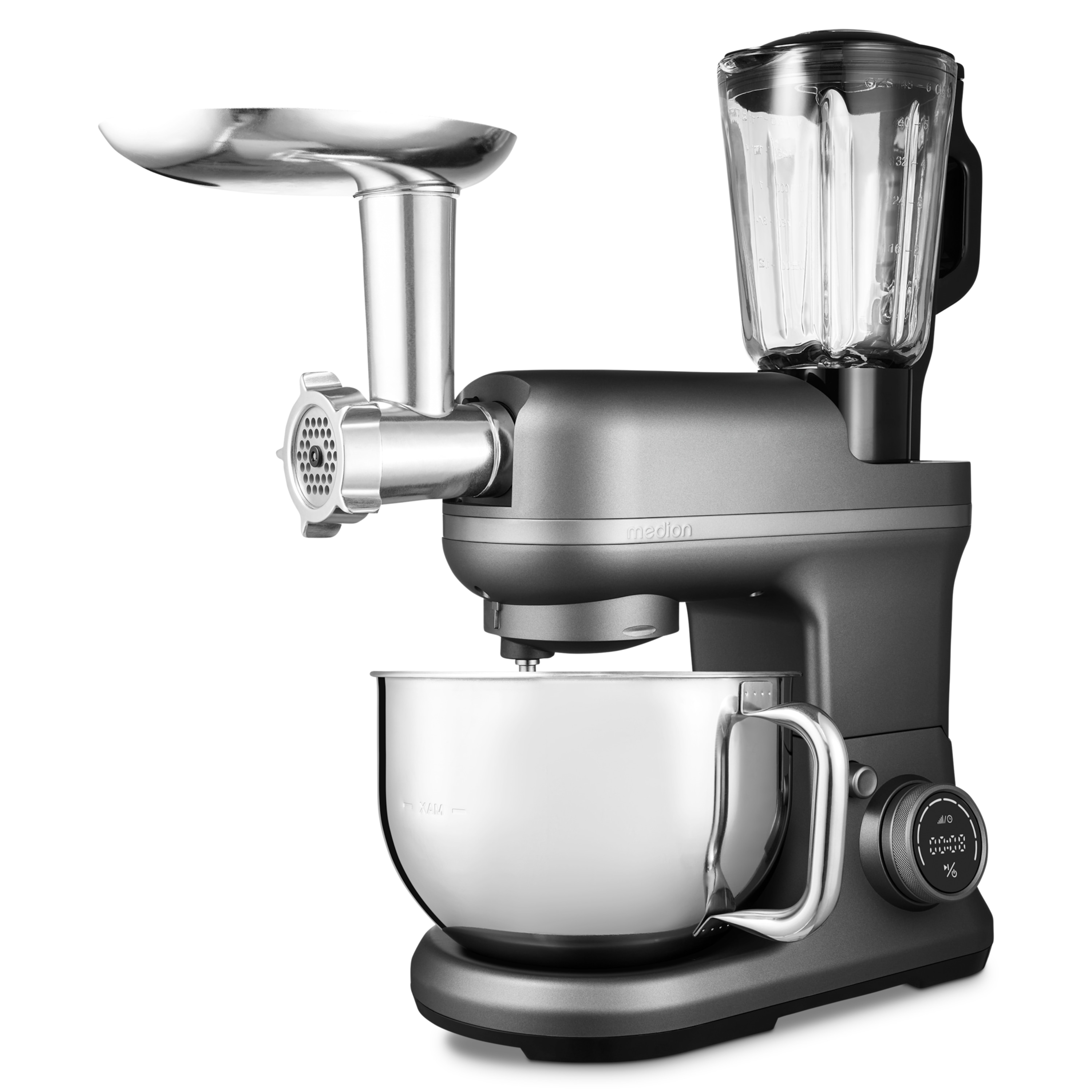 MEDION® LIFE® 4-in-1 Digitale Küchenmaschine MD18440, 1.200 W, 8 Geschwindigkeitsstufen, Digitales Sensor-Touch-Display, umfangreiches Zubehör