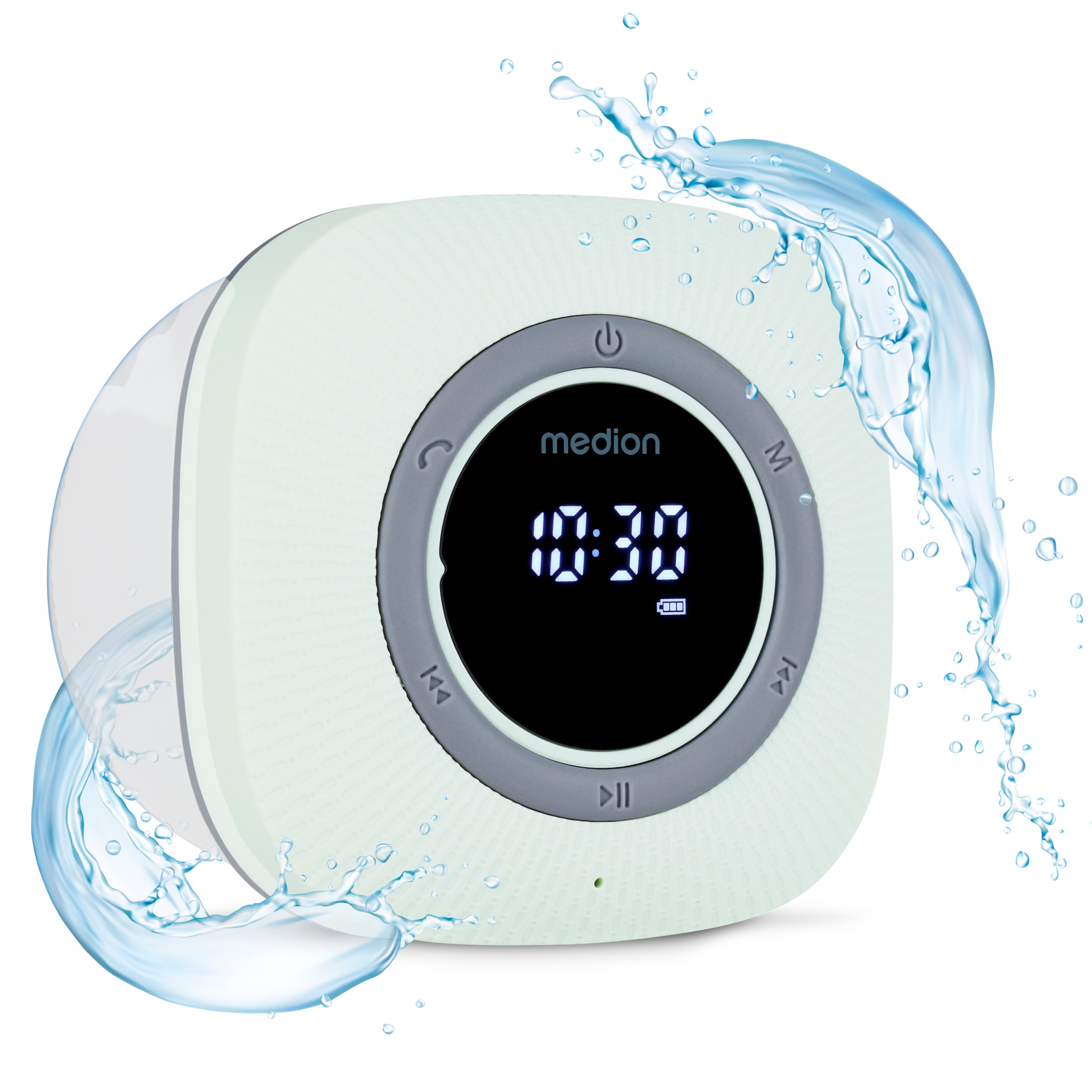 MEDION S66884 Duschradio, LED-Display, UKW-Radio, IPX6 Schutz, Bluetooth 5.0, 30 W Ausgangsleistung (3 W RMS)