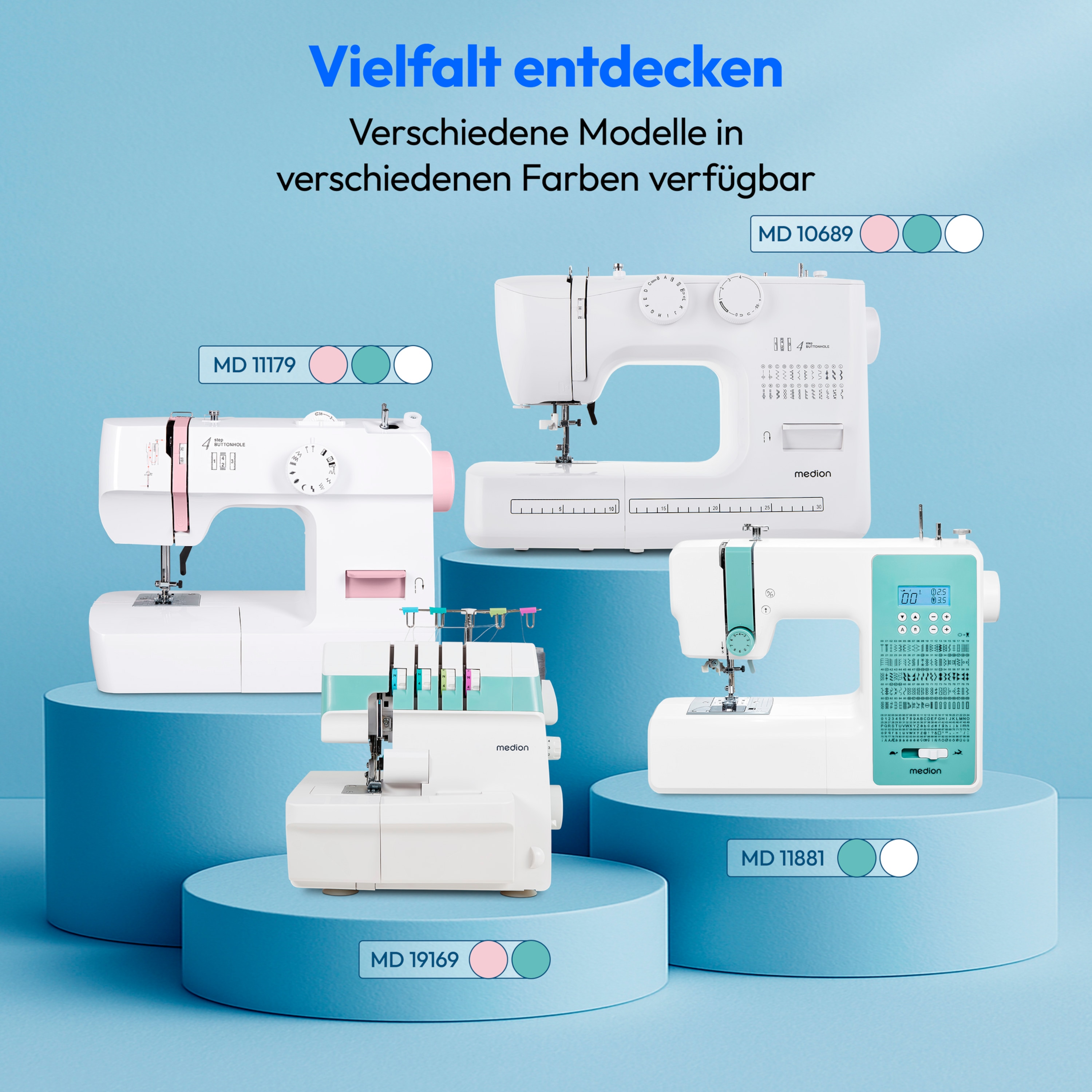 MEDION® LIFE® Overlock-Nähmaschine SO90 (MD19169), 90 Watt Motorleistung, LED Nählicht, Nähen mit 4 Fäden gleichzeitig, umfangreiches Zubehör
