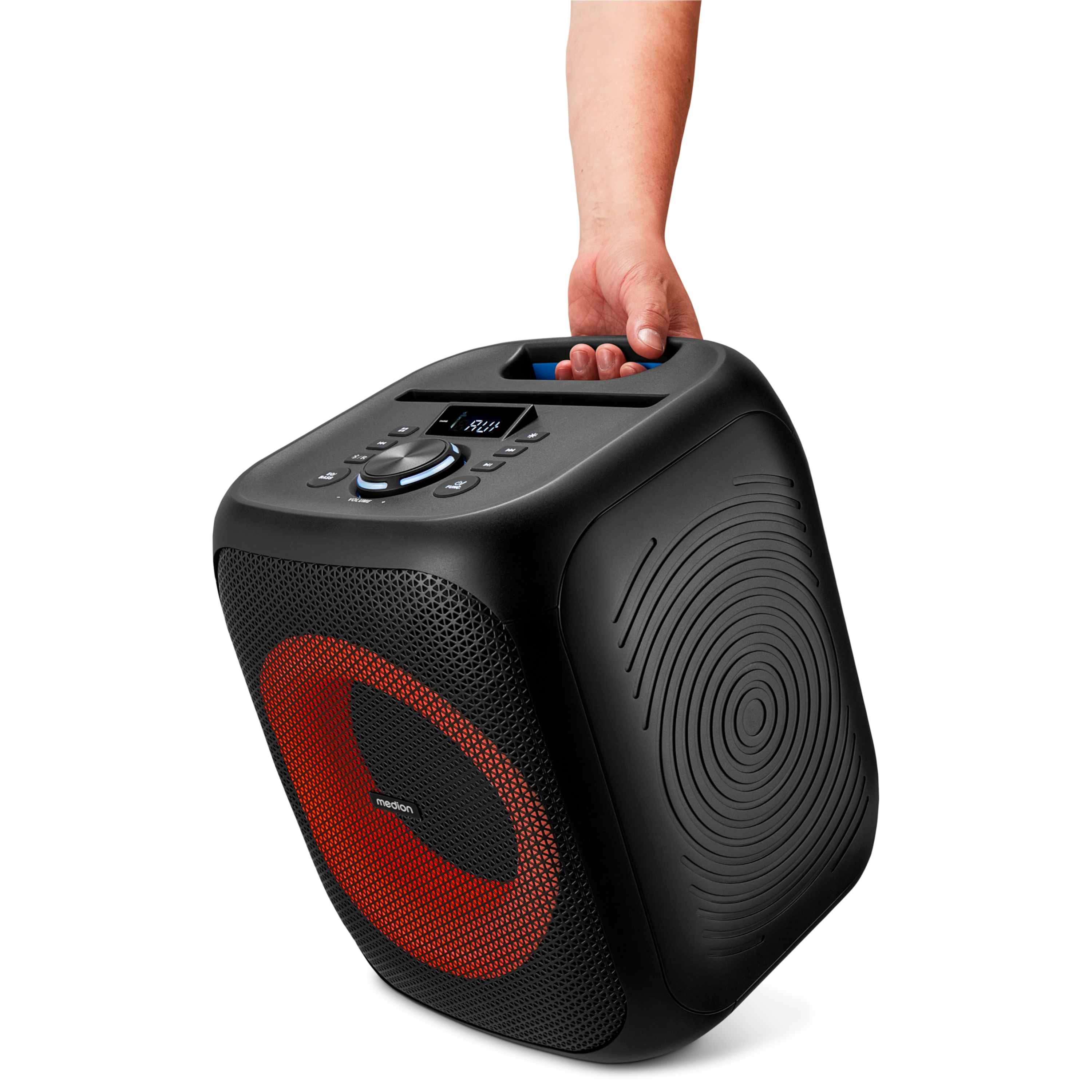 MEDION® LIFE® S61991 Partylautsprecher, tragbares Bluetooth®-Soundsystem. Bluetooth® 5.3 für kabellose Musikübertragung, verschiedene Lichteffekte, integrierter Akku, TWS-Funktion, 50 W RMS