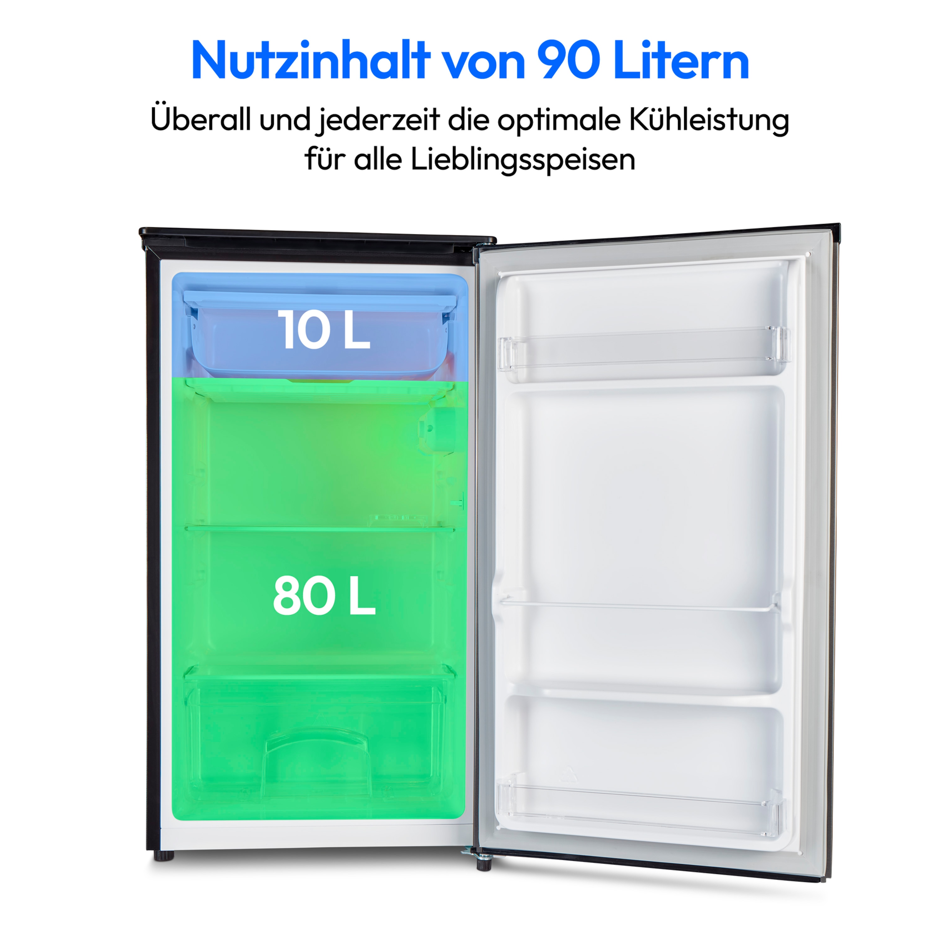 MEDION® Kühlschrank mit Eiswürfelfach MD 37690, 90 L Gesamt-Nutzinhalt (Kühlteil 80 L & Eiswürfelfach 10 L), wechselbarer Türanschlag, geringer Geräuschpegel