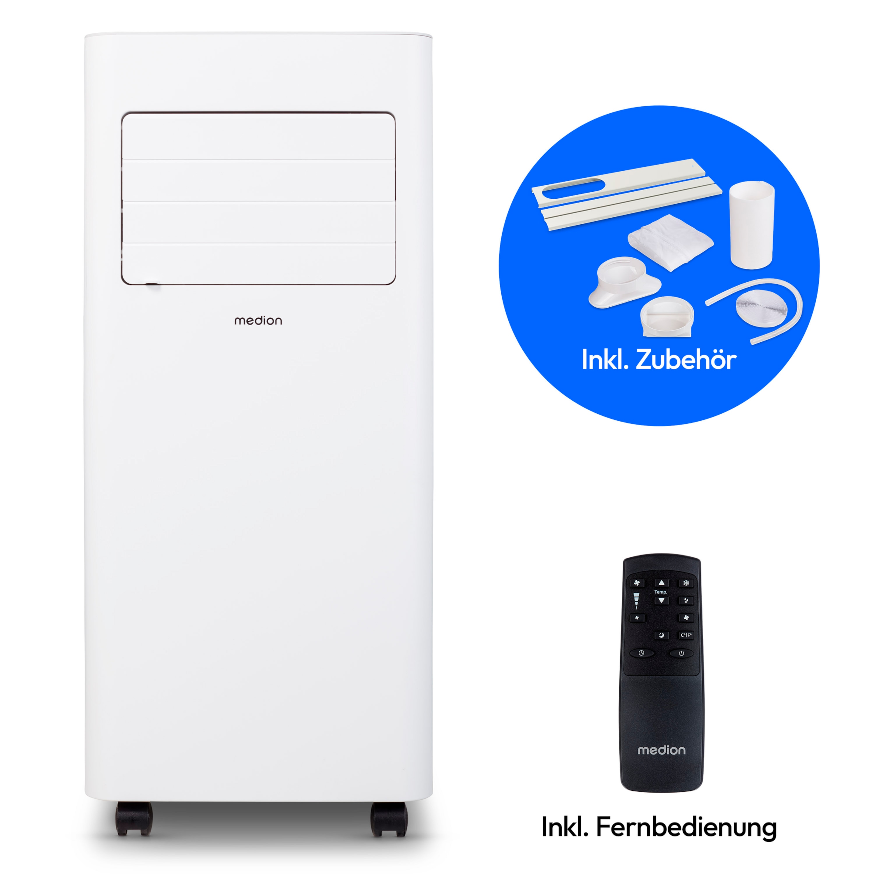 MEDION® LIFE® E901 Klimaanlage (MD 37731), Kühlen, Entfeuchten und Ventilieren, Kühlleistung 9.000 BTU, Kühlmittel R290, max. 32m², mit Fernbedienung, Inkl. Fenster-Kit