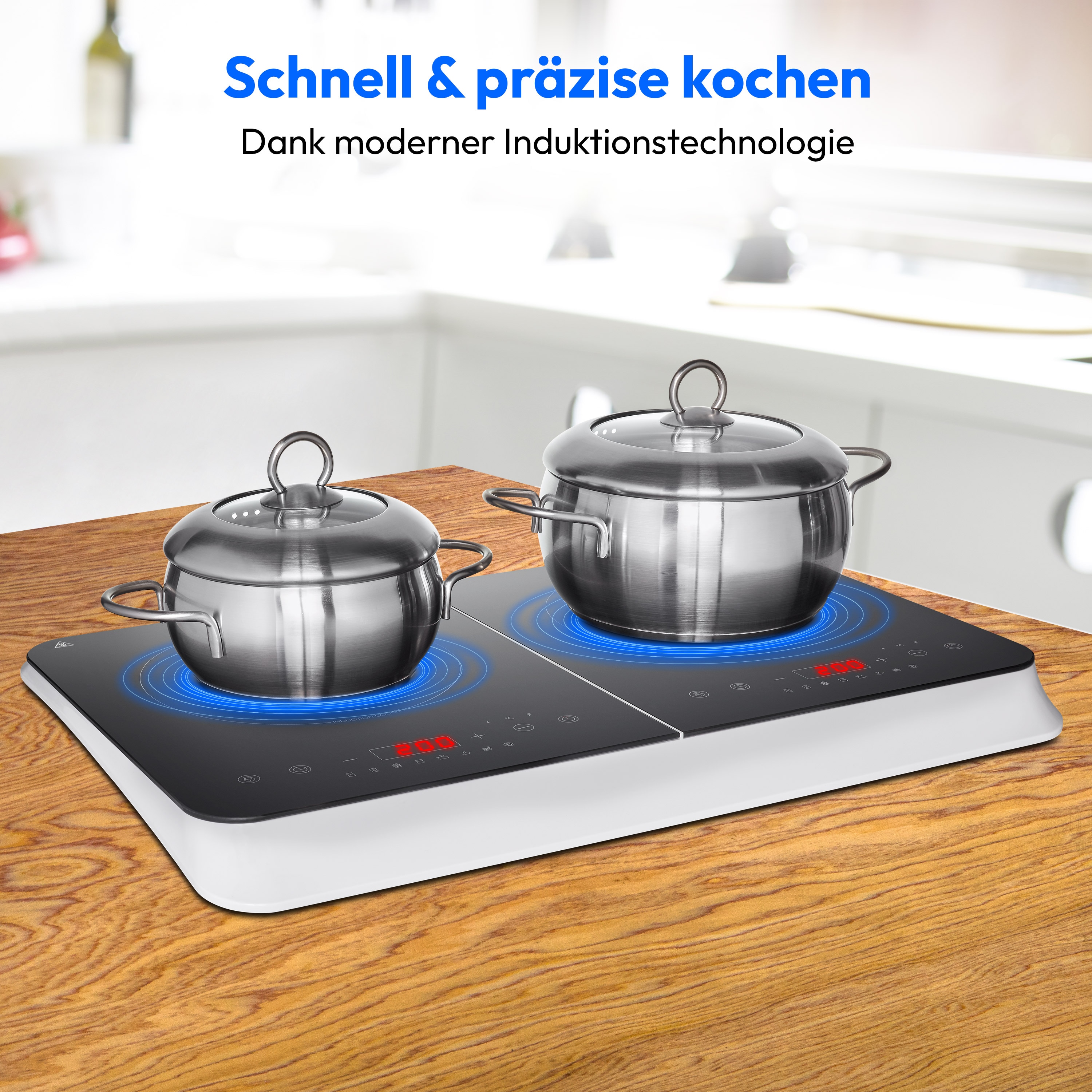 MEDION® LIFE Doppel-Induktions- kochplatte   MD 18493, 3.500 Watt Induktionsleistung, 10 Temperaturstufen, 180 Min. Timer, Kristallglas-Oberfläche