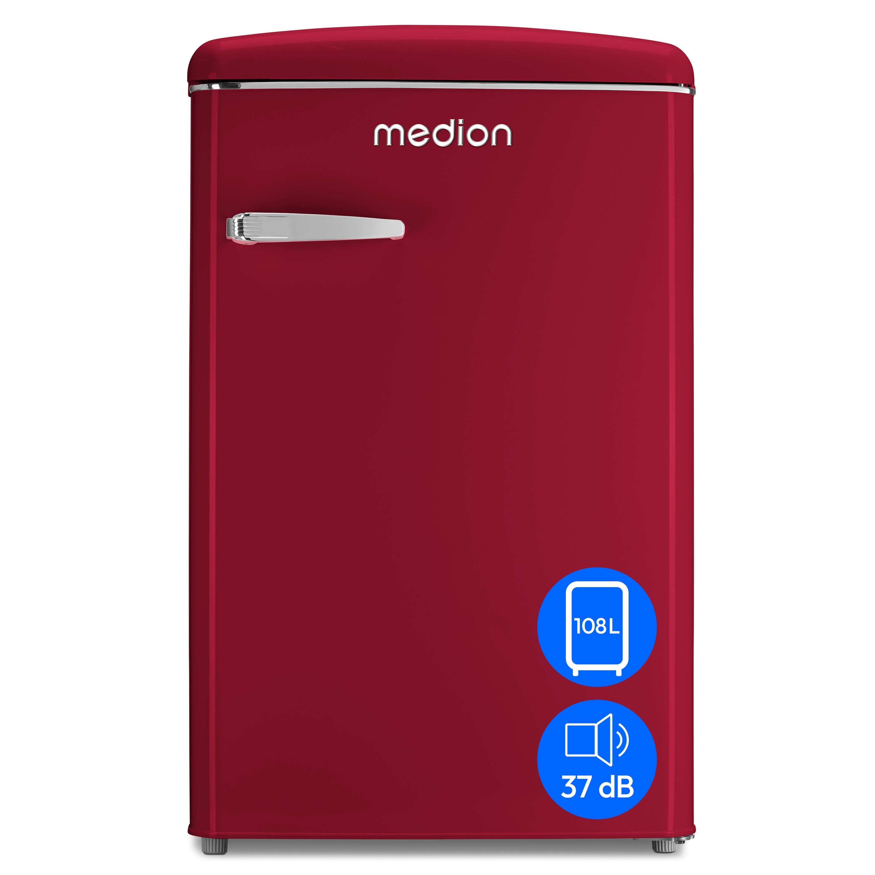 MEDION® LIFE® Kühlschrank mit Gefrierfach MD 37790, 108 L Gesamtnutzinhalt, 37 dB, höhenverstellbare Füße, Energieeffiziensklasse D