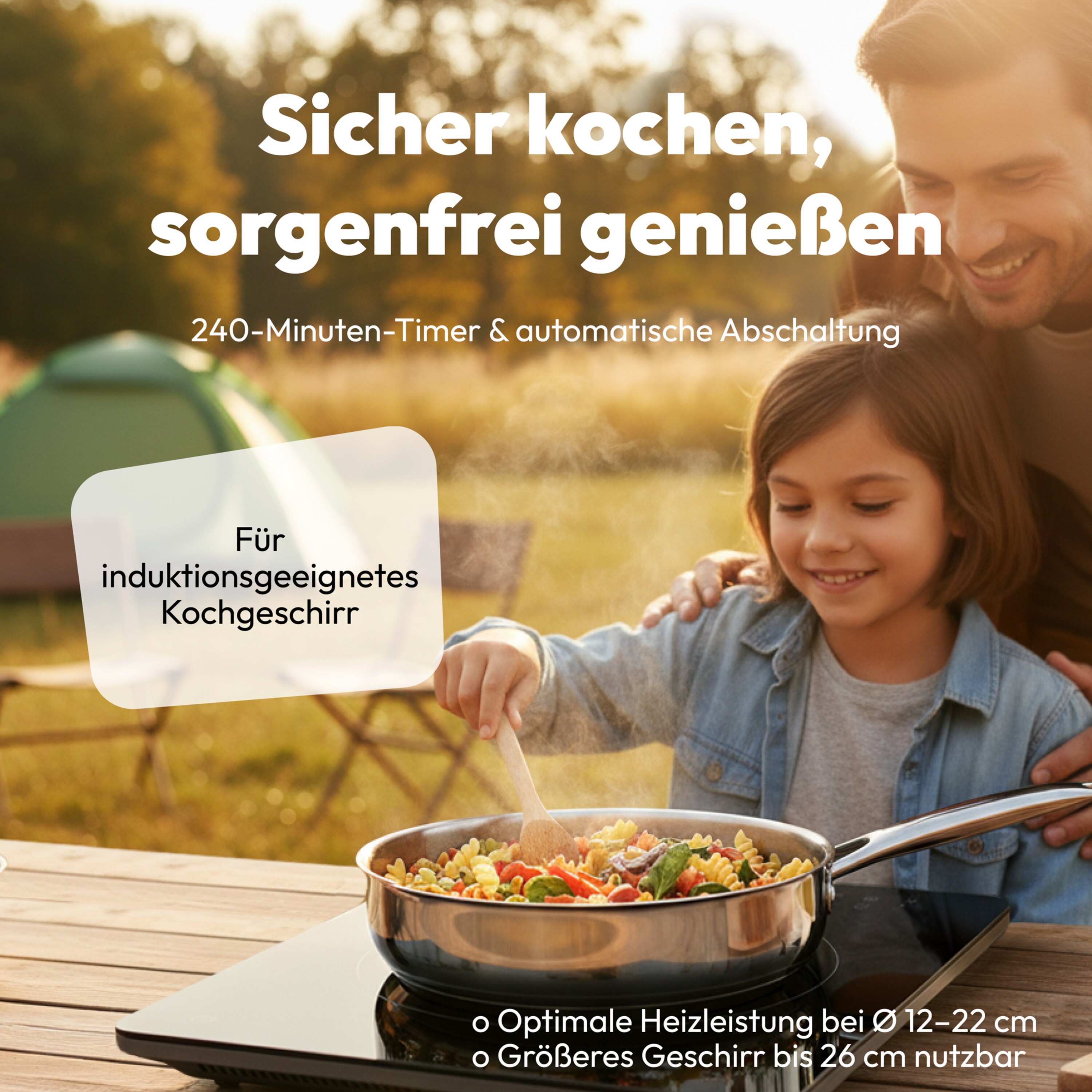 MEDION® Induktionskochplatte MD 100090, extra flach, 2100 Watt Induktionsleistung, 8 Automatikprogramme, LED Display, automatische Topferkennung