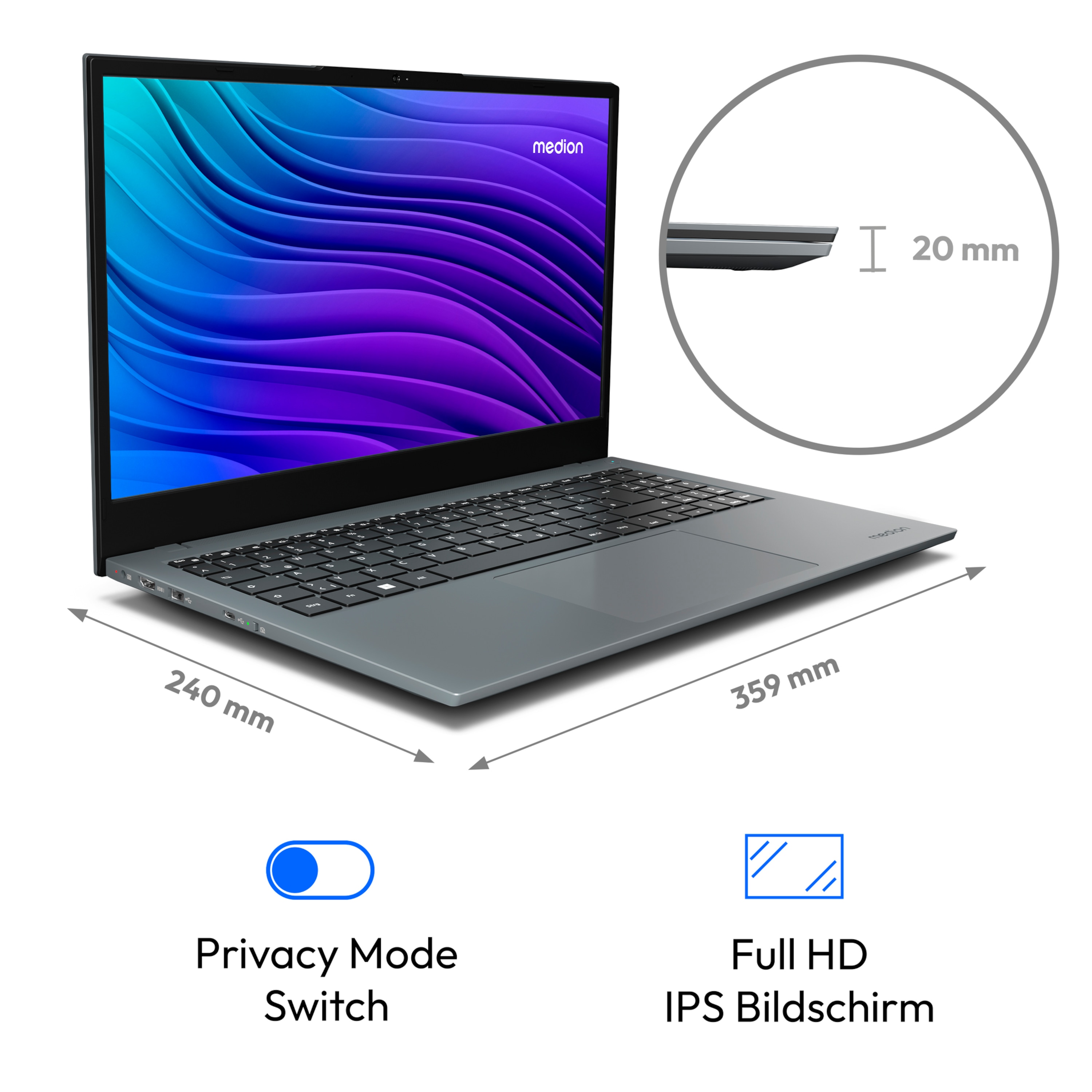 MEDION E15433 Laptop, Intel® Core™ i7-1255U, Windows&nbsp;11&nbsp;Home, 39,6 cm (15,6'') FHD Display, 1 TB SSD, 16 GB RAM