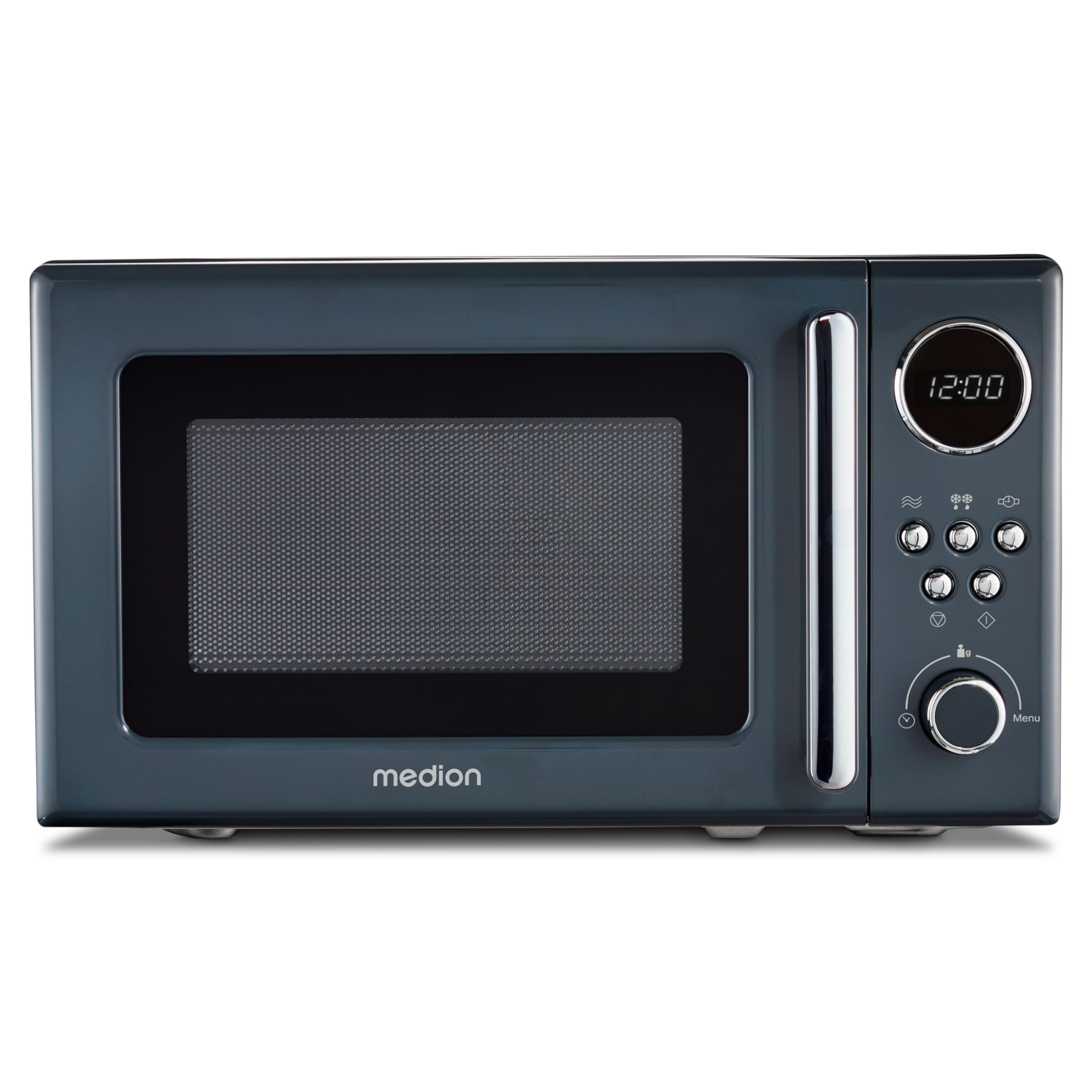 MEDION® Retro-Mikrowelle MD 15000, grau, 800 W Leistung, 20 L kompakt, 5 Mikrowellenstufen, Auftaufunktion, Timerfunktion, stilvolles Retro-Design