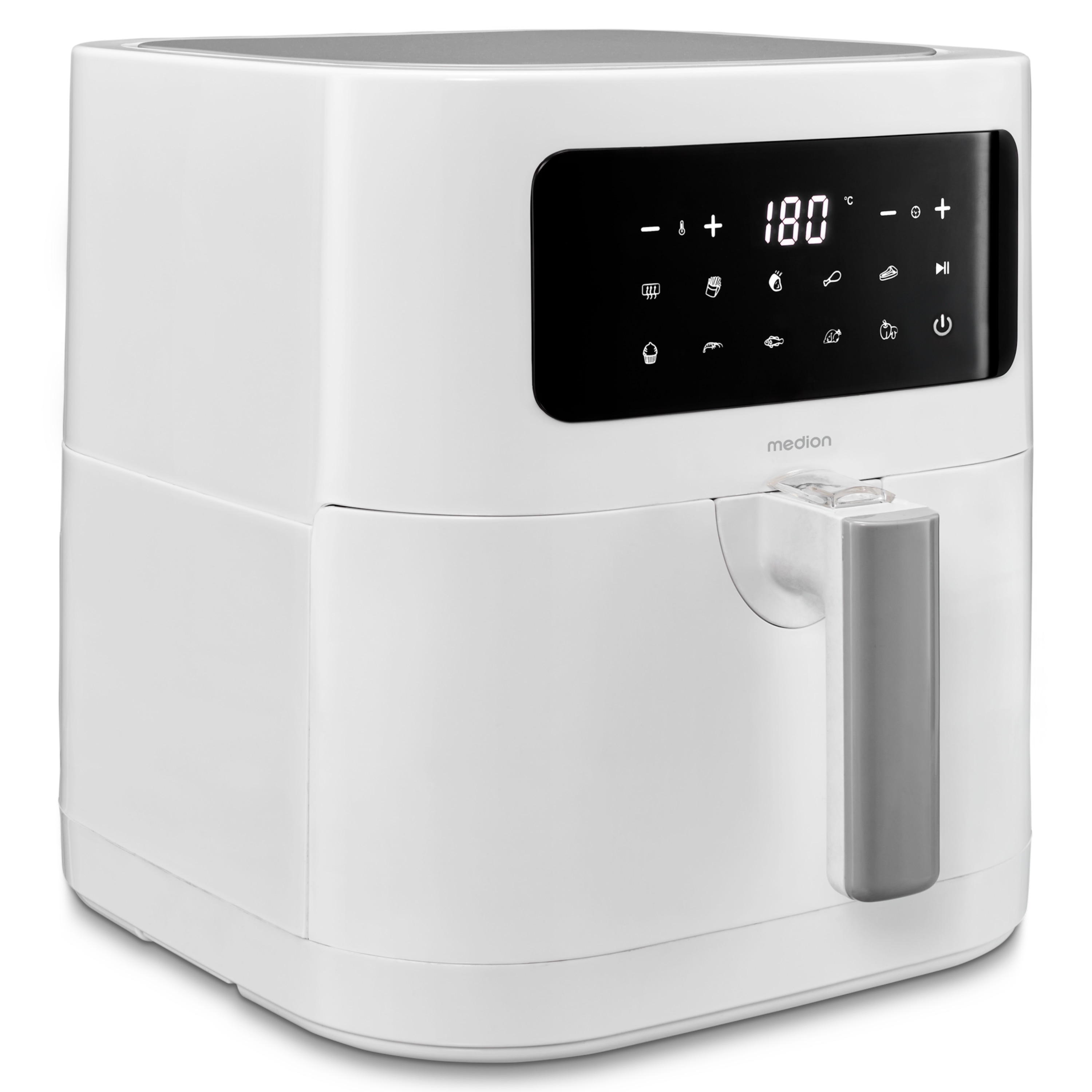 MEDION® LIFE® E40 XL Heißluftfritteuse MD 11740, 100 Rezepte in der Life+ App, ölfreies Frittieren, 9 Automatikprogramme, 5,2 L Korbvolumen