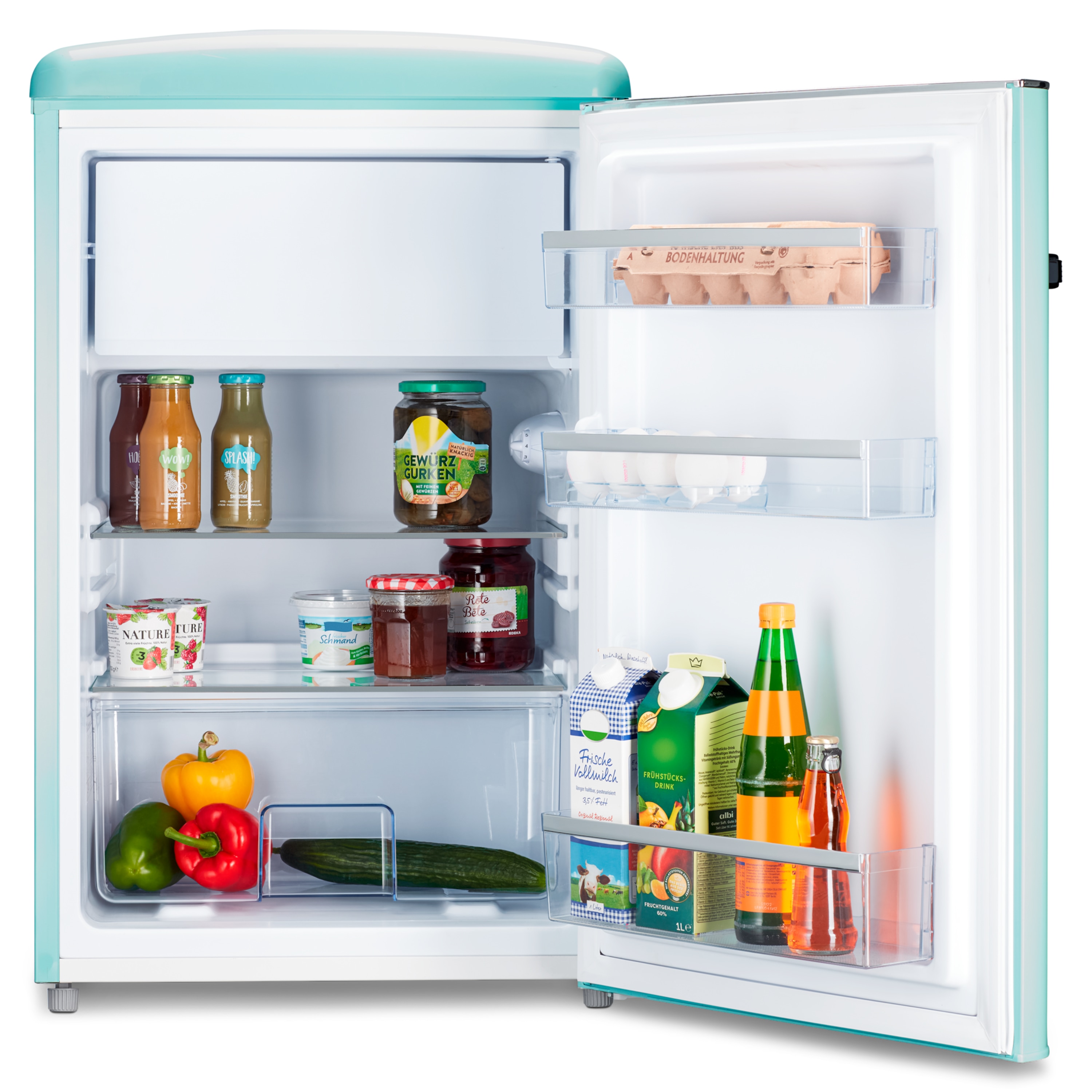 MEDION® LIFE® Retro Kühlschrank mit Gefrierfach MD37790, 108 L Gesamtnutzinhalt, 37 dB, höhenverstellbare Füße, Energieeffiziensklasse D