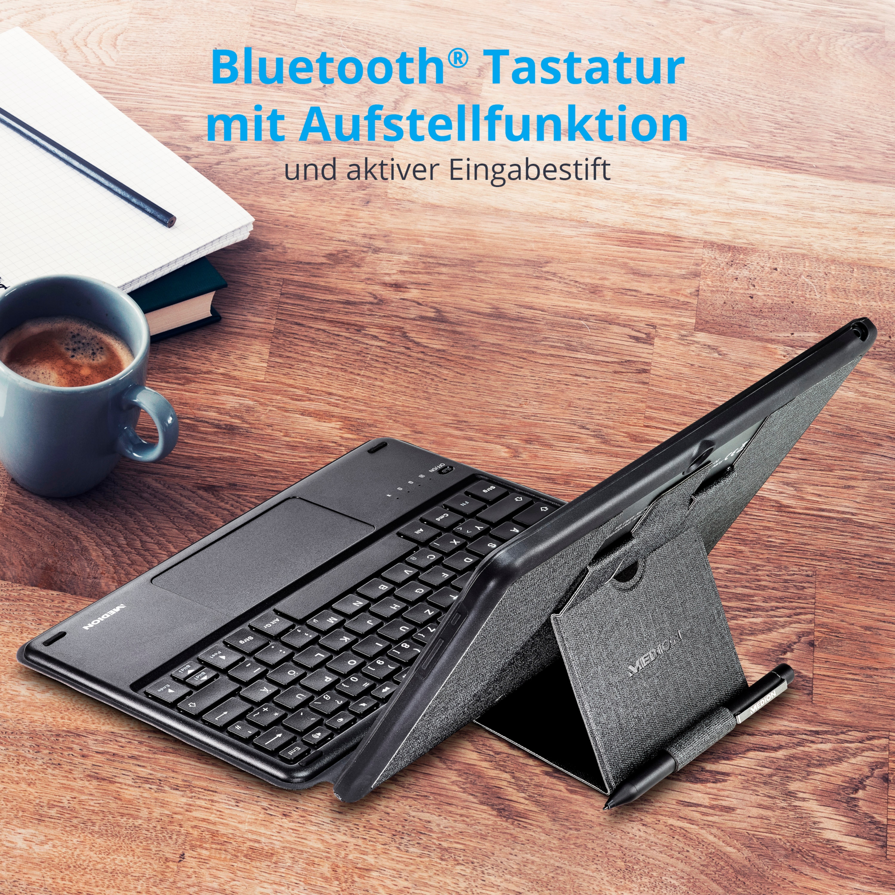MEDION® LIFETAB® P10912 Education Tablet, 25,5 cm (10") FHD Display, Betriebssystem Android™ 11, 64 GB Speicher, 4 GB RAM, Octa-Core Prozessor, LTE, inkl. Bluetooth®-Tastatur und aktivem Stift  (B-Ware)