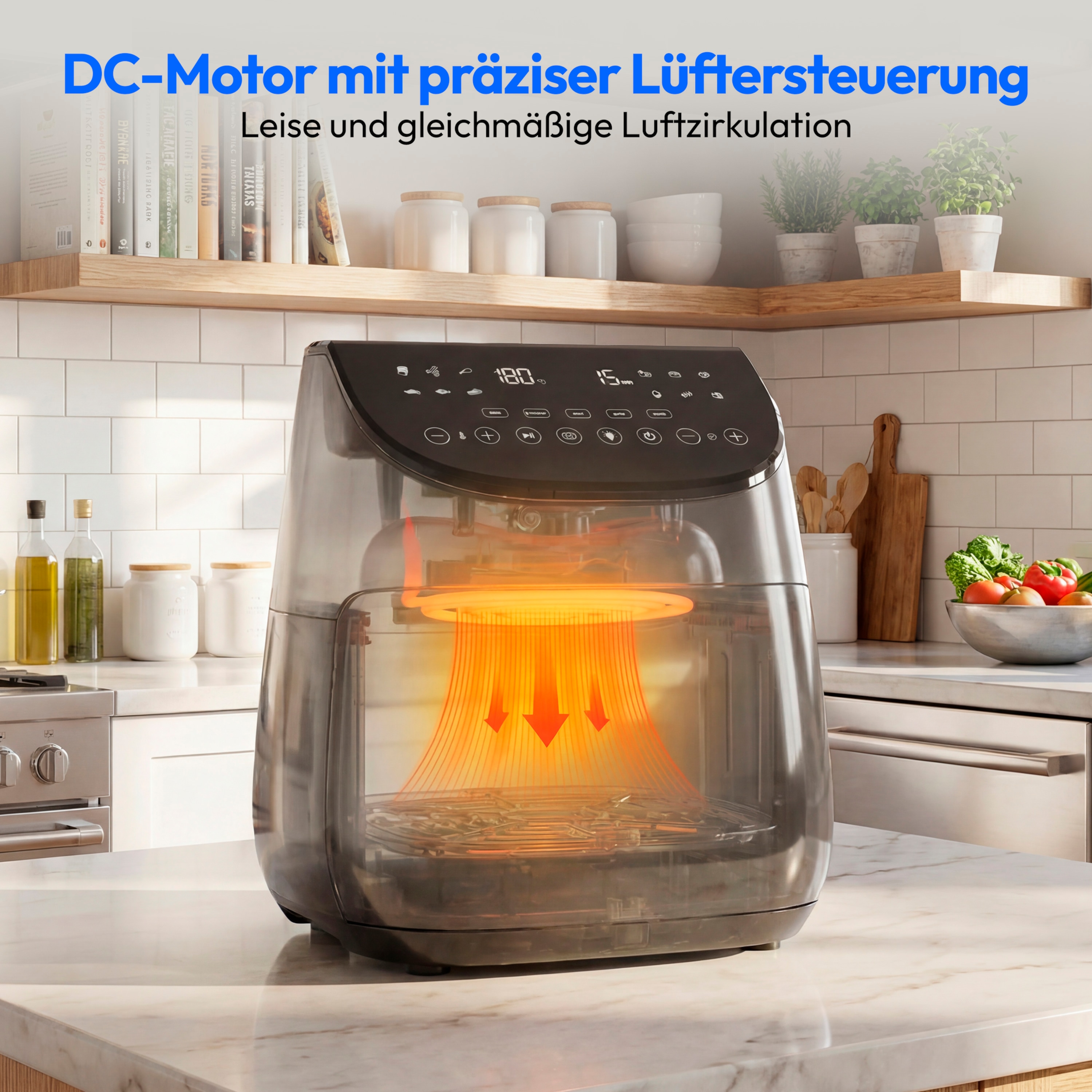 MEDION® LIFE Heißluftfritteuse X20 XL (MD13060), Temperaturfühler, MEDION Life+ App, Touch-Sensor- Bedienfeld, 6,6 L Fassungsvermögen, 10 Automatikprogramme, 5 Fleischprogramme