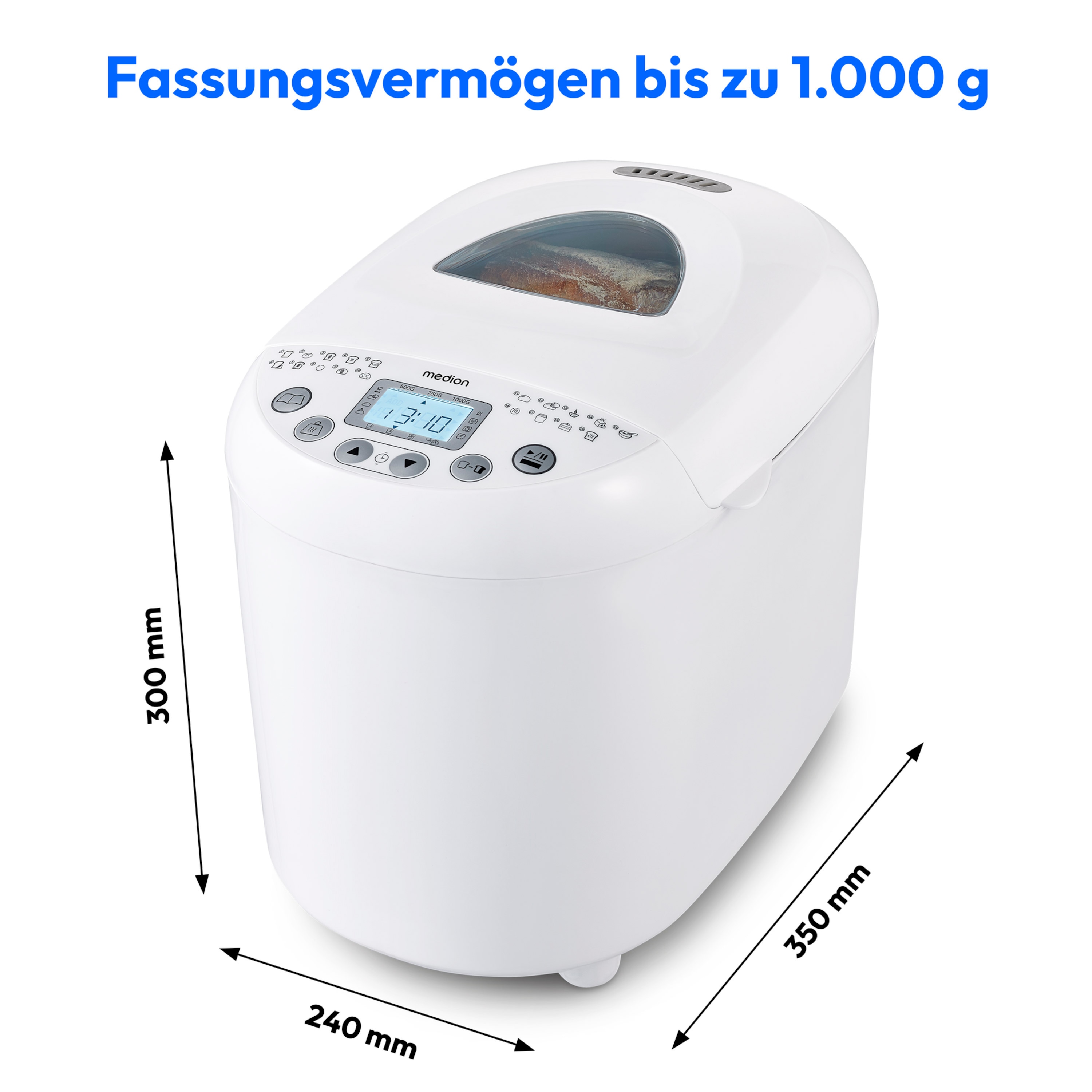 MEDION® LIFE® Brotback- automat  MD 11011, 19 Backprogramme, 3 wählbare Bräunungsgrade, 550 Watt, bis zu 1000g Fassungsvermögen