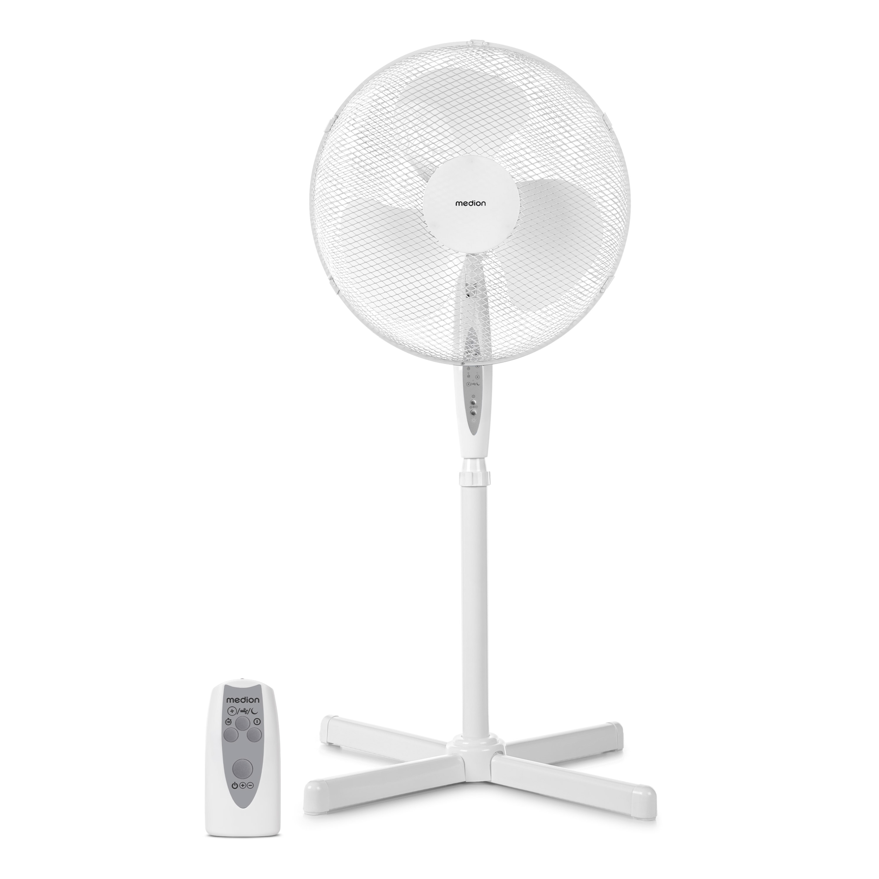 MEDION E10 SF Standventilator mit Fernbedienung (MD 18795), 3 Geschwindigkeitsstufen, verstellbarer Höhe, Schwenkfunktion, Timer-Funktion