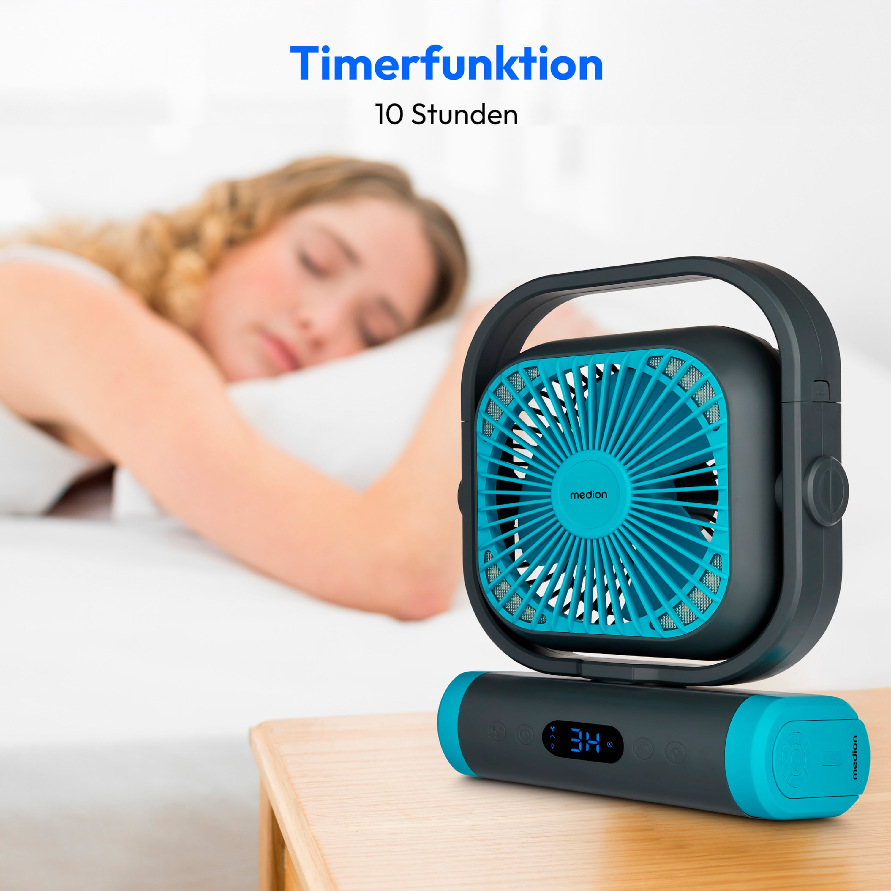 MEDION® LIFE Camping Ventilator E10 TF, 20 W Leistung, 5 Geschwindigkeitsstufen, 110° Oszillation, 10.000 mAh Akku, als Powerbank nutzbar, LED