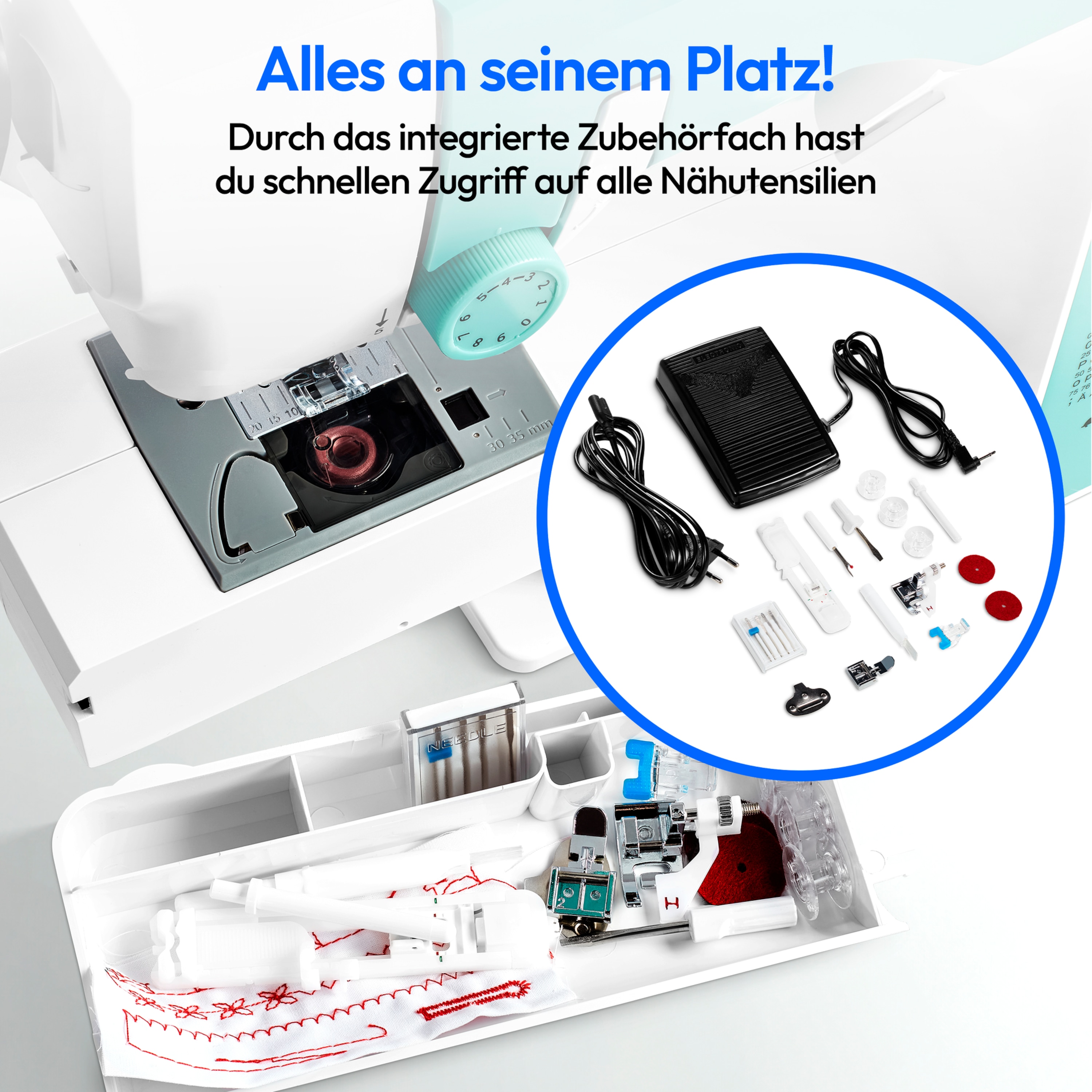 MEDION® LIFE® Digitale Nähmaschine SD36 (MD11881), einstellbare Stichlänge und Stichbreite, 270 Stichmuster, Integriertes Zubehörfach, 36 Watt Motorleistung