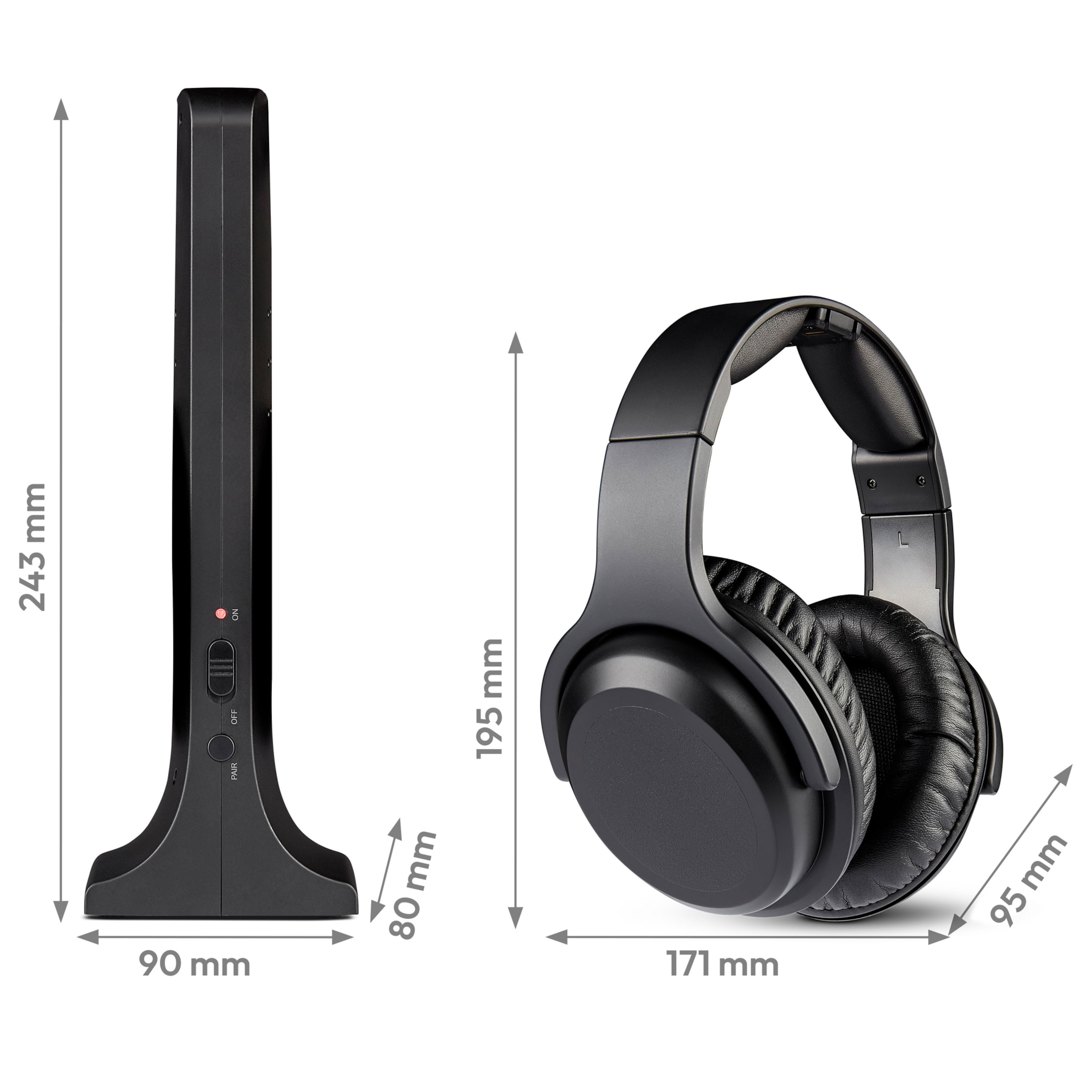 MEDION® LIFE® HS-1 Funkkopfhörer, Reichweite ca. 15 m, bis zu 10 Stunden Laufzeit, digitaler Sound, hoher Tragekomfort, inkl. Sende-/Ladestation
