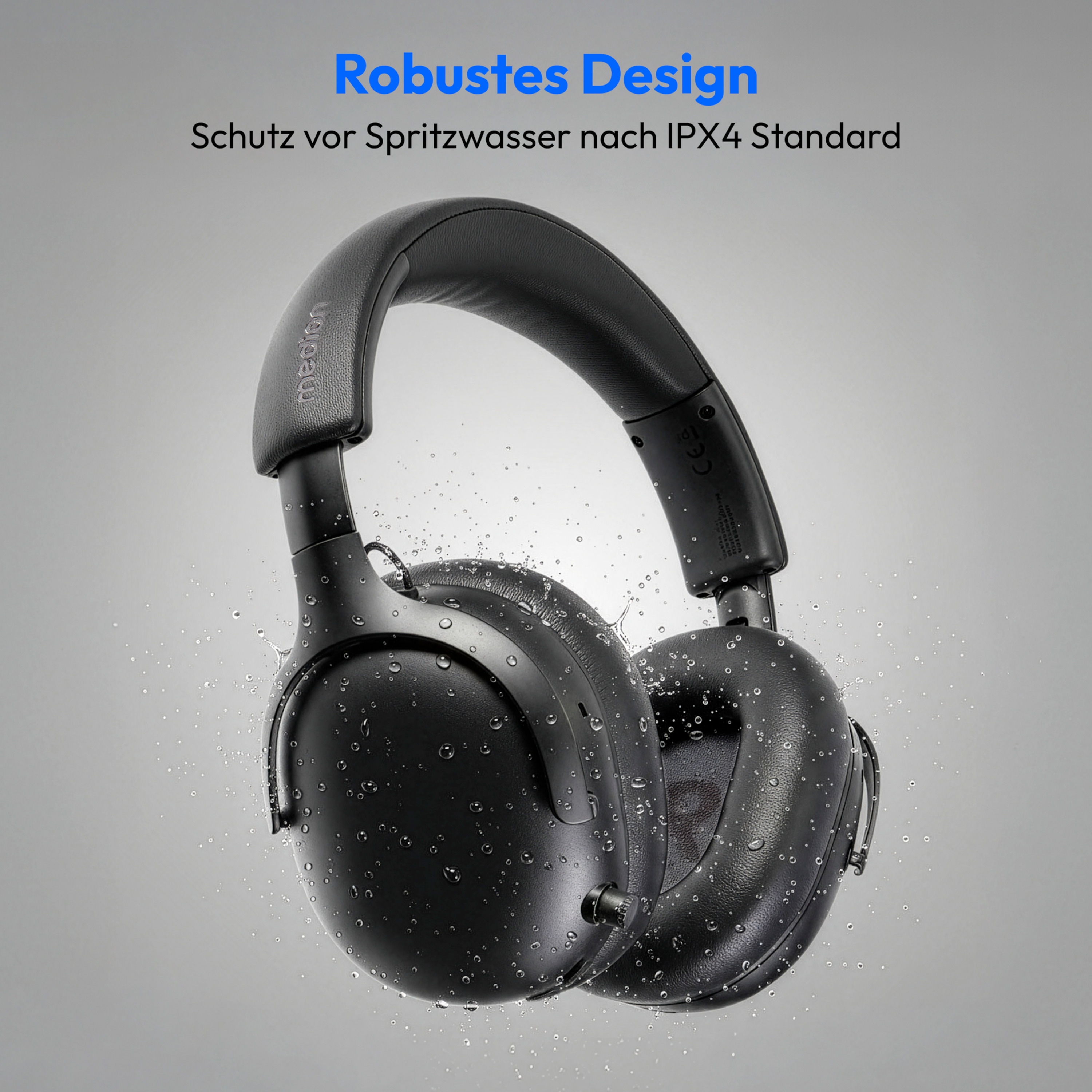 MEDION® Over Ear-Kopfhörer LIFE HX-1 Plus schwarz, bis zu 100 Stunden Akkulaufzeit, 5 EQ-Presets + 1 App-Preset, Feed Forward Noise Cancelling, Bluetooth® 6.0 wireless technology, IPX4 Spritzwasserschutz