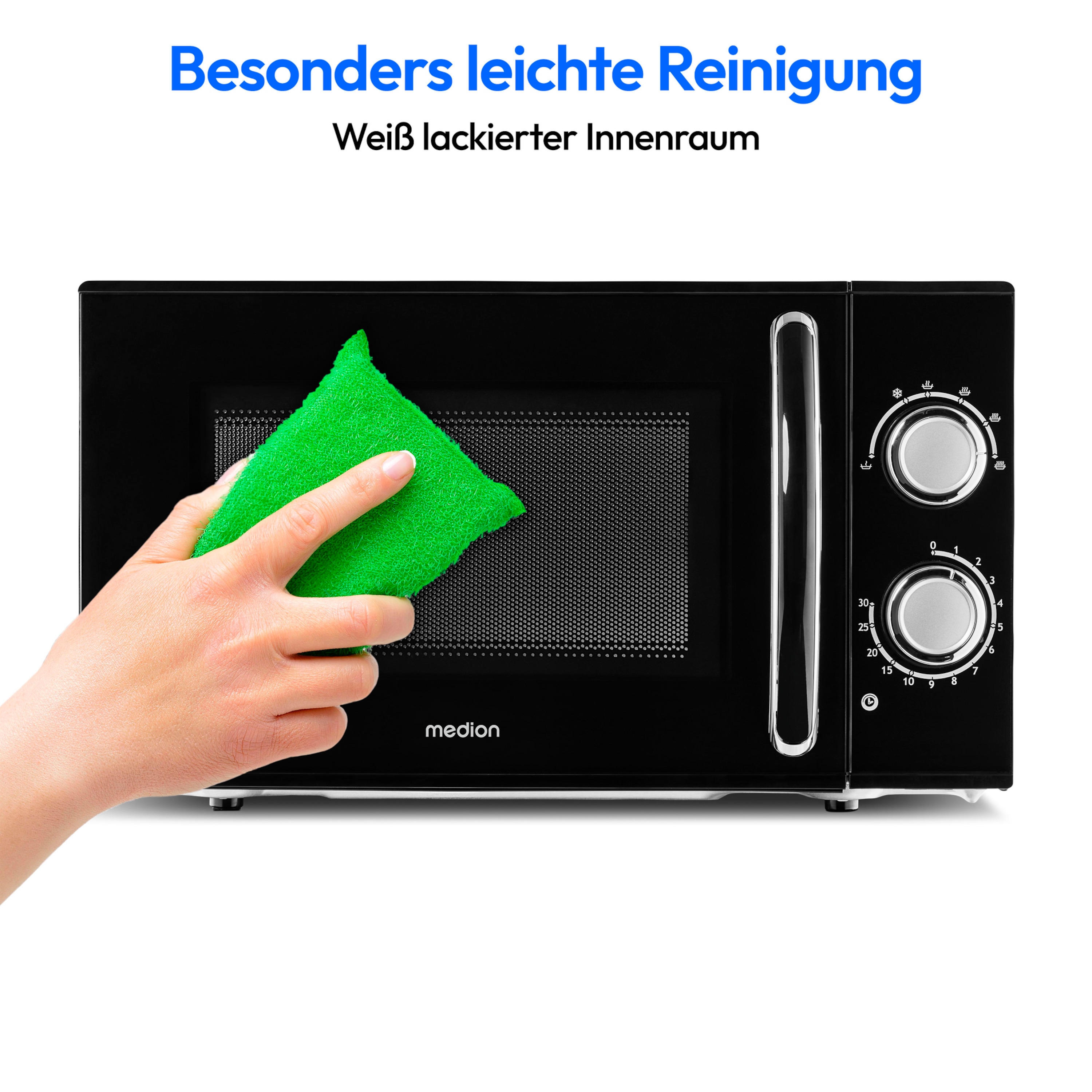 MEDION® LIFE® Mikrowelle MD 15644, 700 Watt Leistung, 17 L Kapazität, 6 Leistungsstufen, Auftaufunktion
