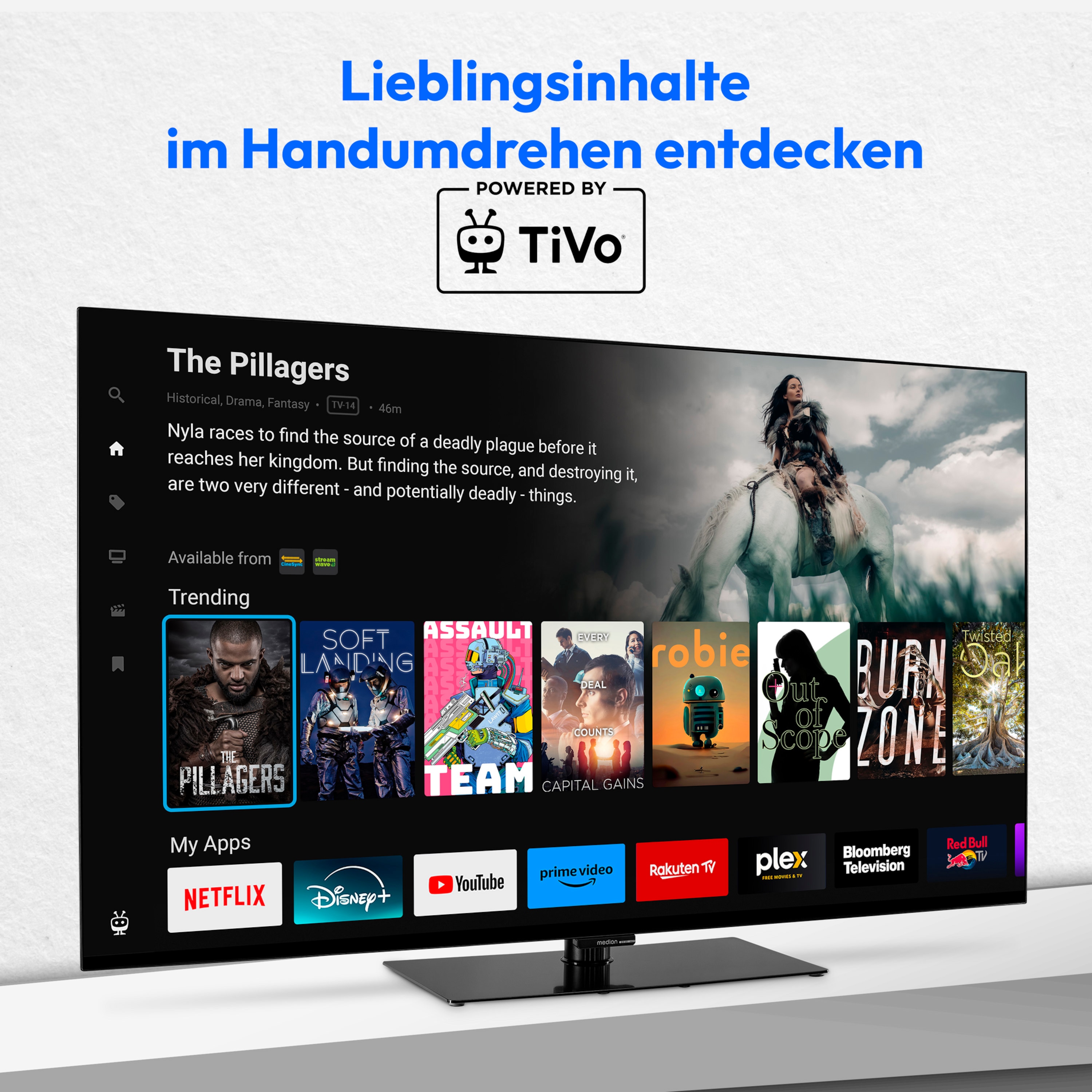 MEDION® LIFE X8552508 (MD 855901) OLED TiVo Smart-TV, 138,8 cm (55'') Ultra HD Display, HDR, Dolby Vision®, MEMC, Micro Dimming, PVR ready, TiVo Medienportal, NETFLIX, Amazon Prime Video App, Bluetooth®